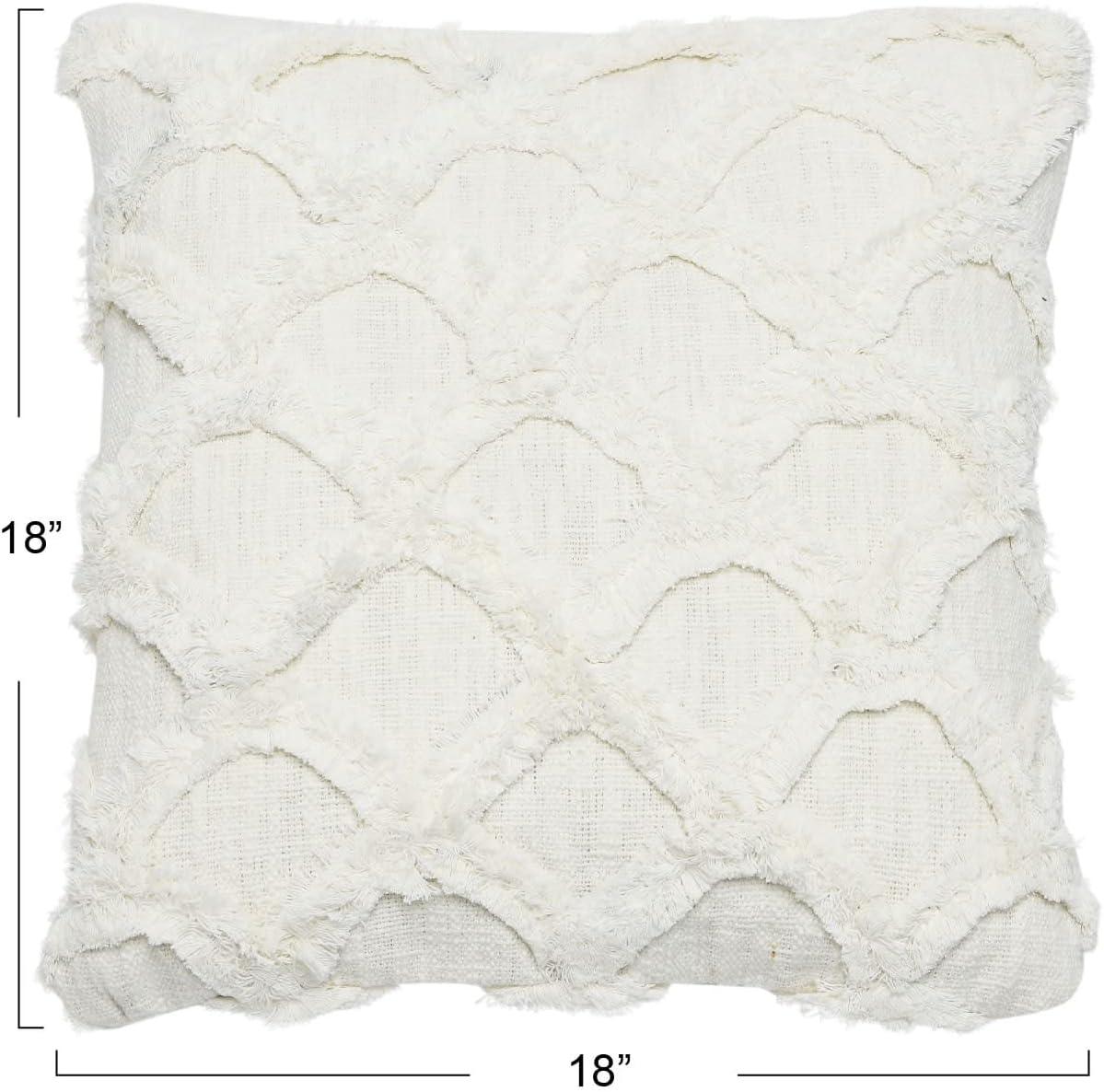 Creative Co-Op Cotton Tufted Chenille Pillow with Scallop Pattern, White