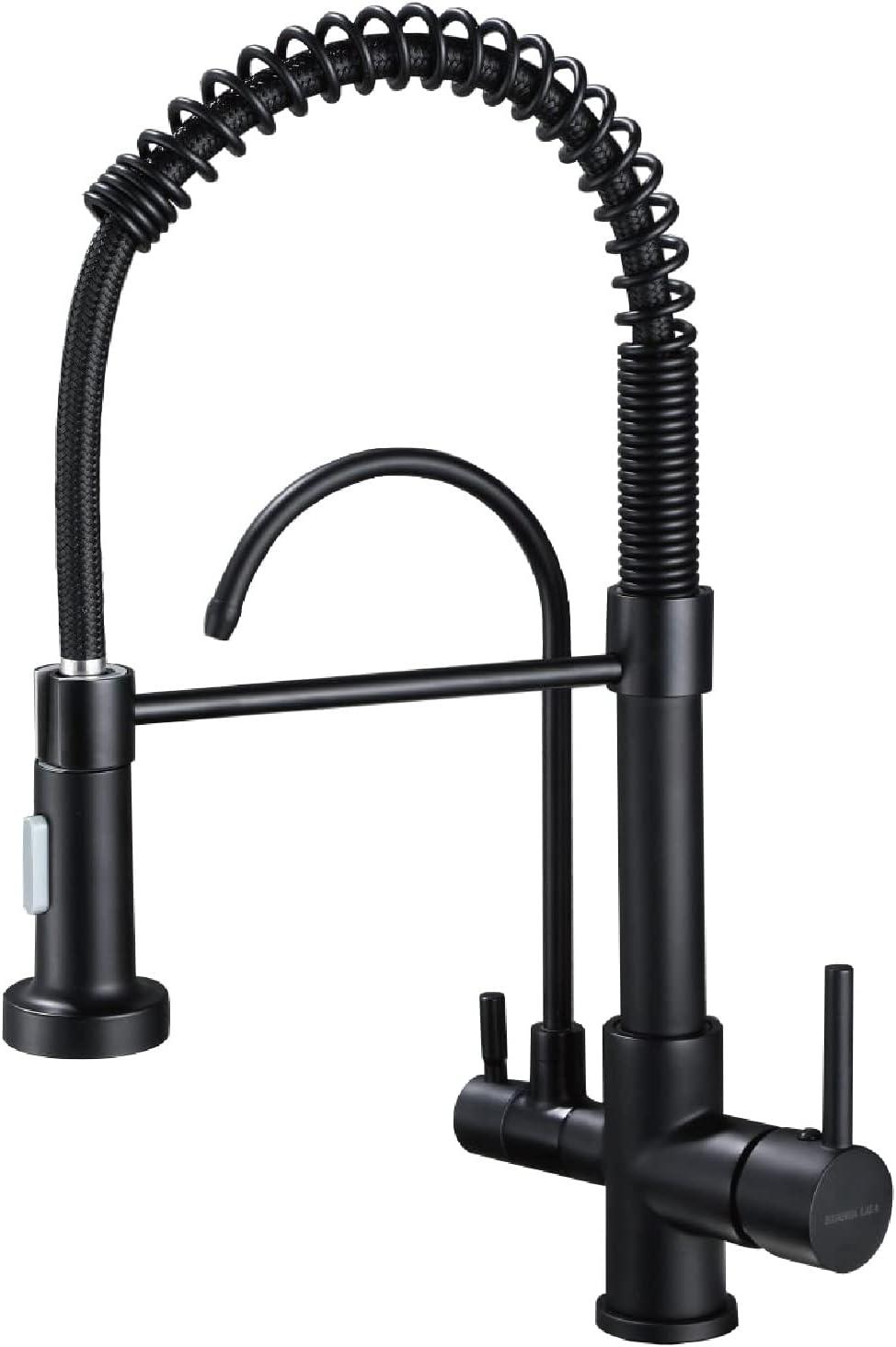 Matte Black Dual Handle Pull Down Kitchen Faucet with Sprayer