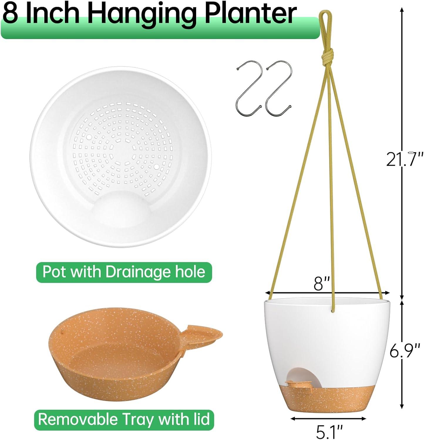 White and Terracotta Self-Watering Hanging Planters, 2-Pack