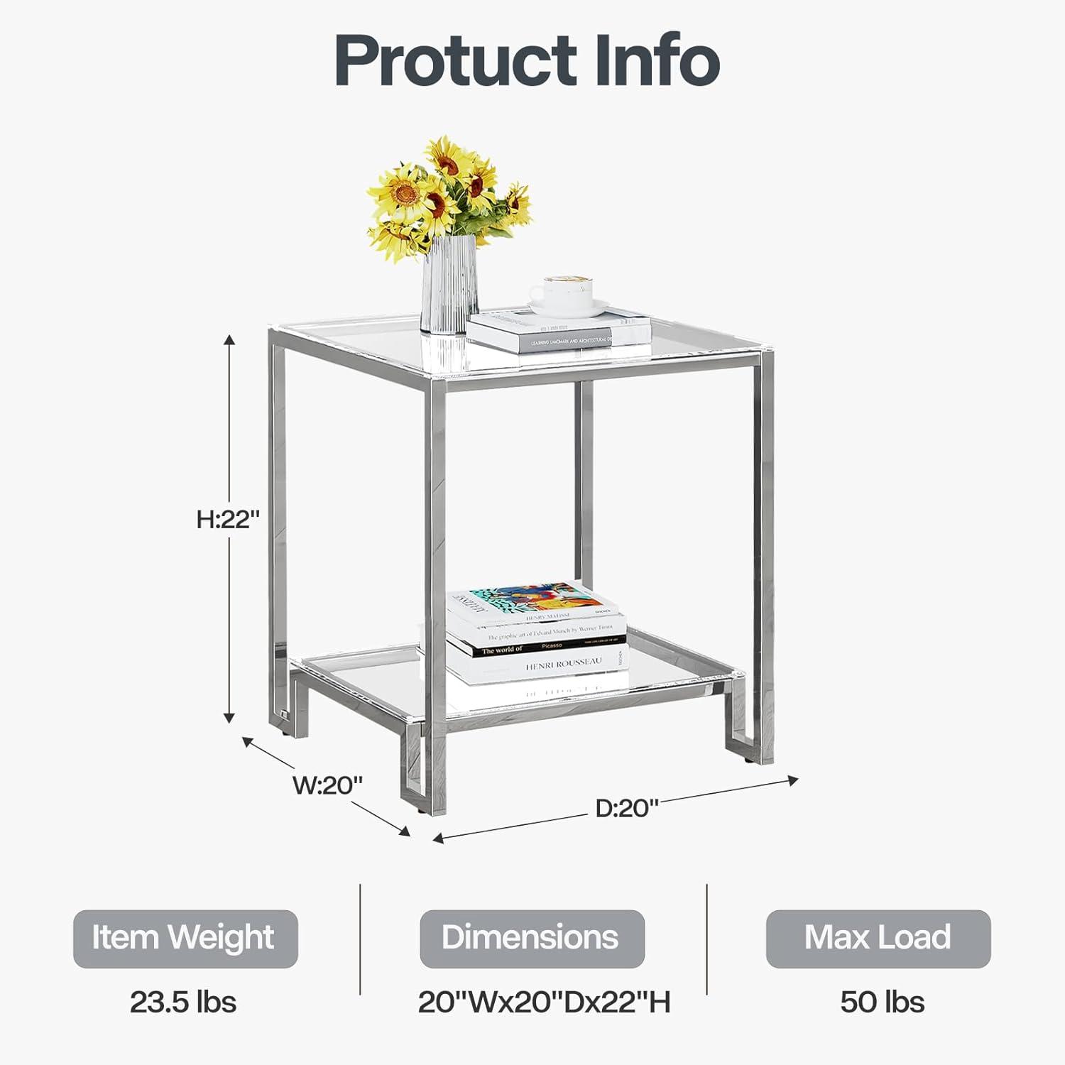 Silver Chrome and Glass 2-Tier Rectangular End Table