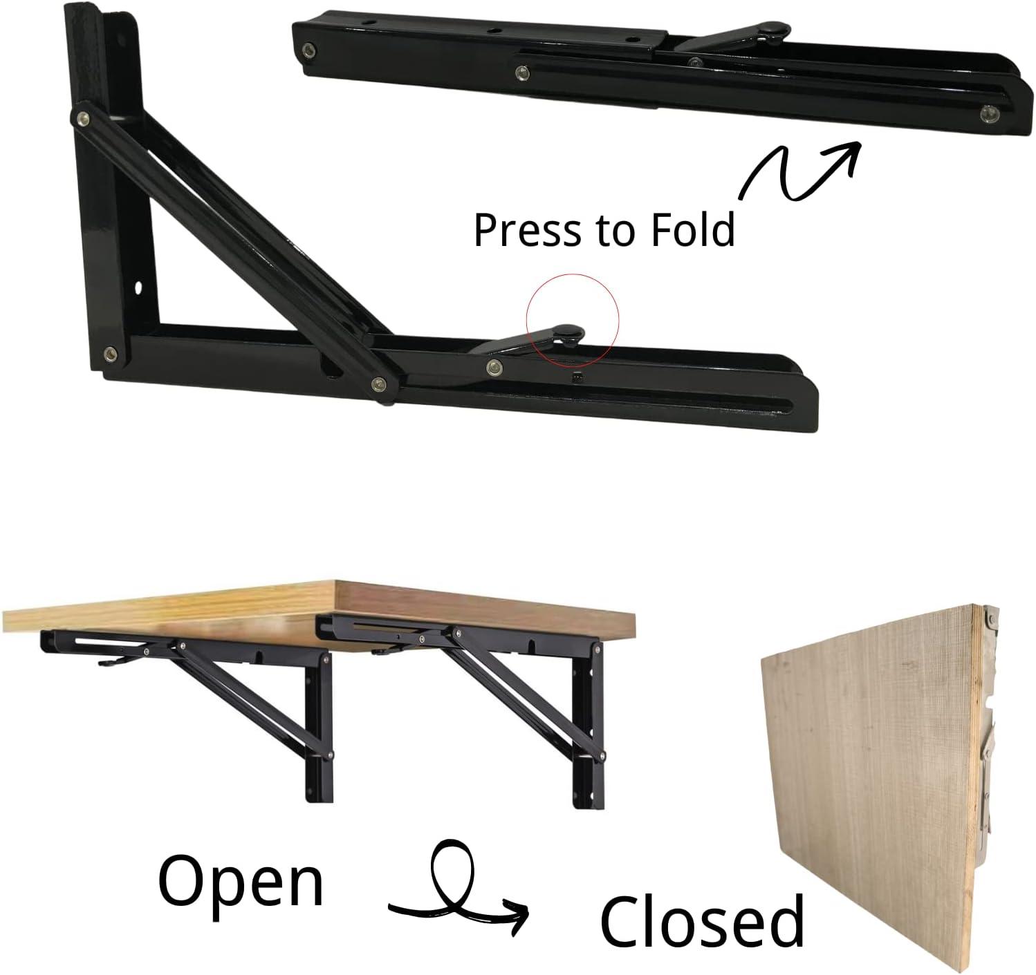 Heavy Duty Black Metal Folding Shelf Brackets