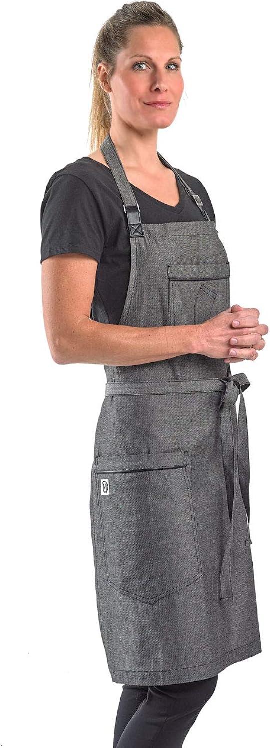 Black Denim Bib Apron with Brown Leather Straps