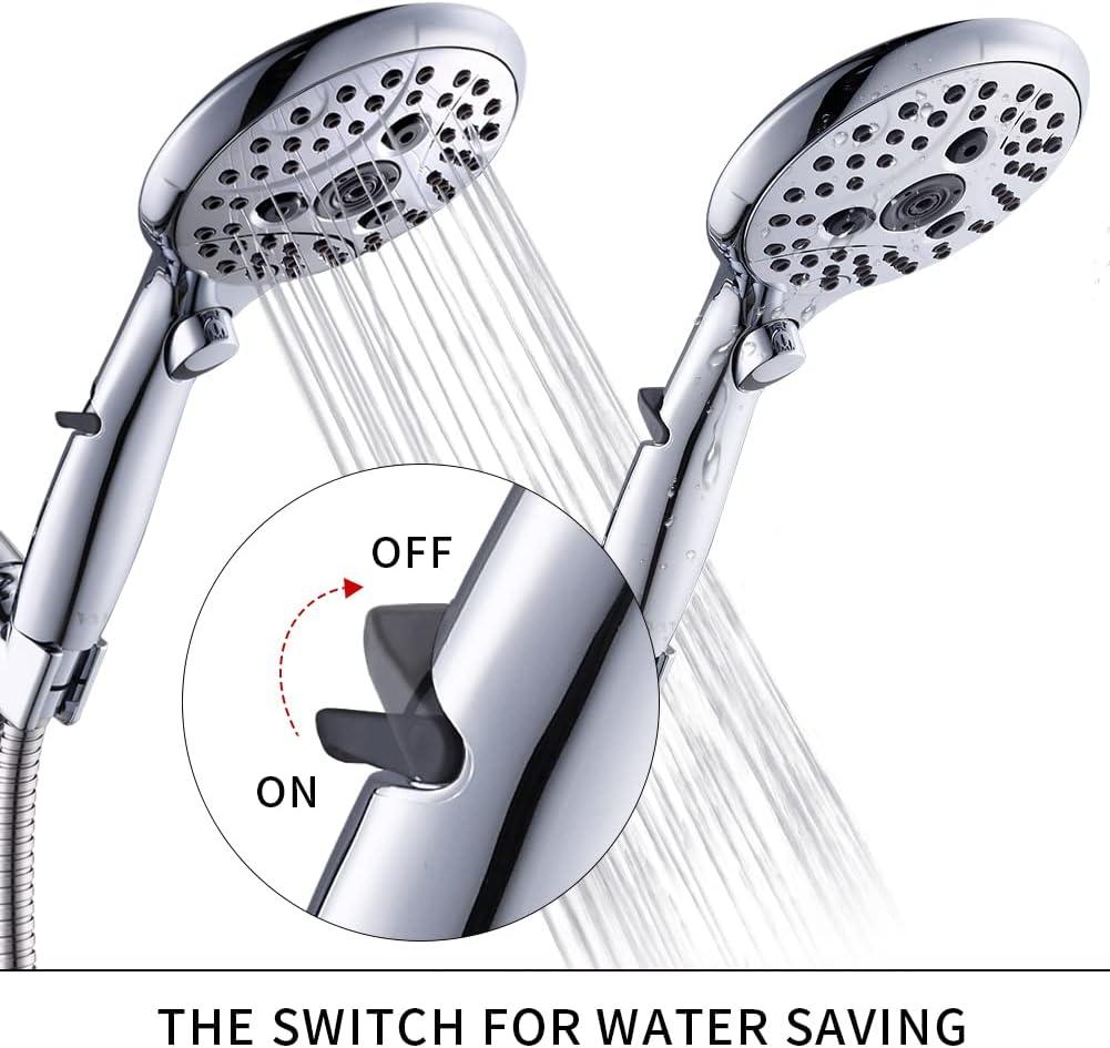 VXV Bathroom Handheld Shower Head with on off Switch, 6 Spray Setting Removable Hand Held Showerheads with 6 FT Stainless steel Hose and Adjustable Angle Bracket(Chrome)