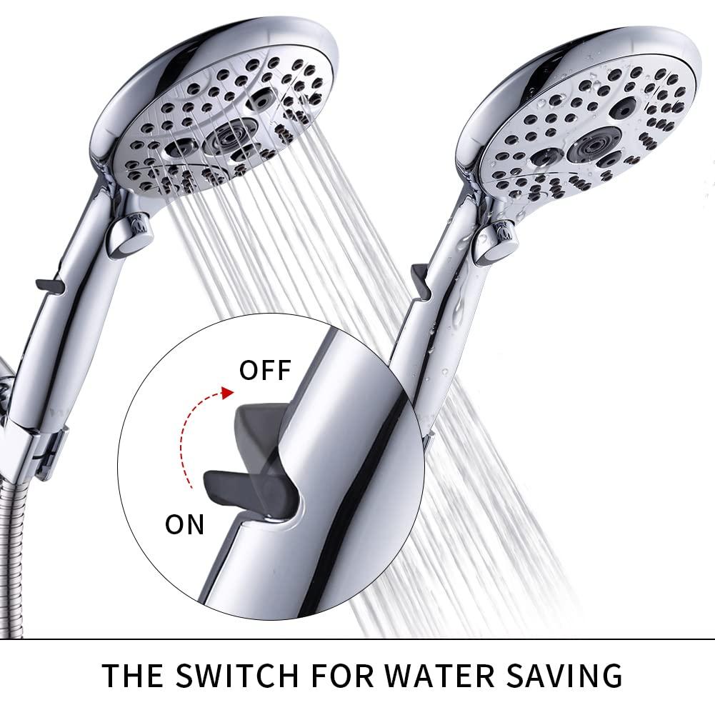 VXV Bathroom Handheld Shower Head with on off Switch, 6 Spray Setting Removable Hand Held Showerheads with 6 FT Stainless steel Hose and Adjustable Angle Bracket(Chrome)
