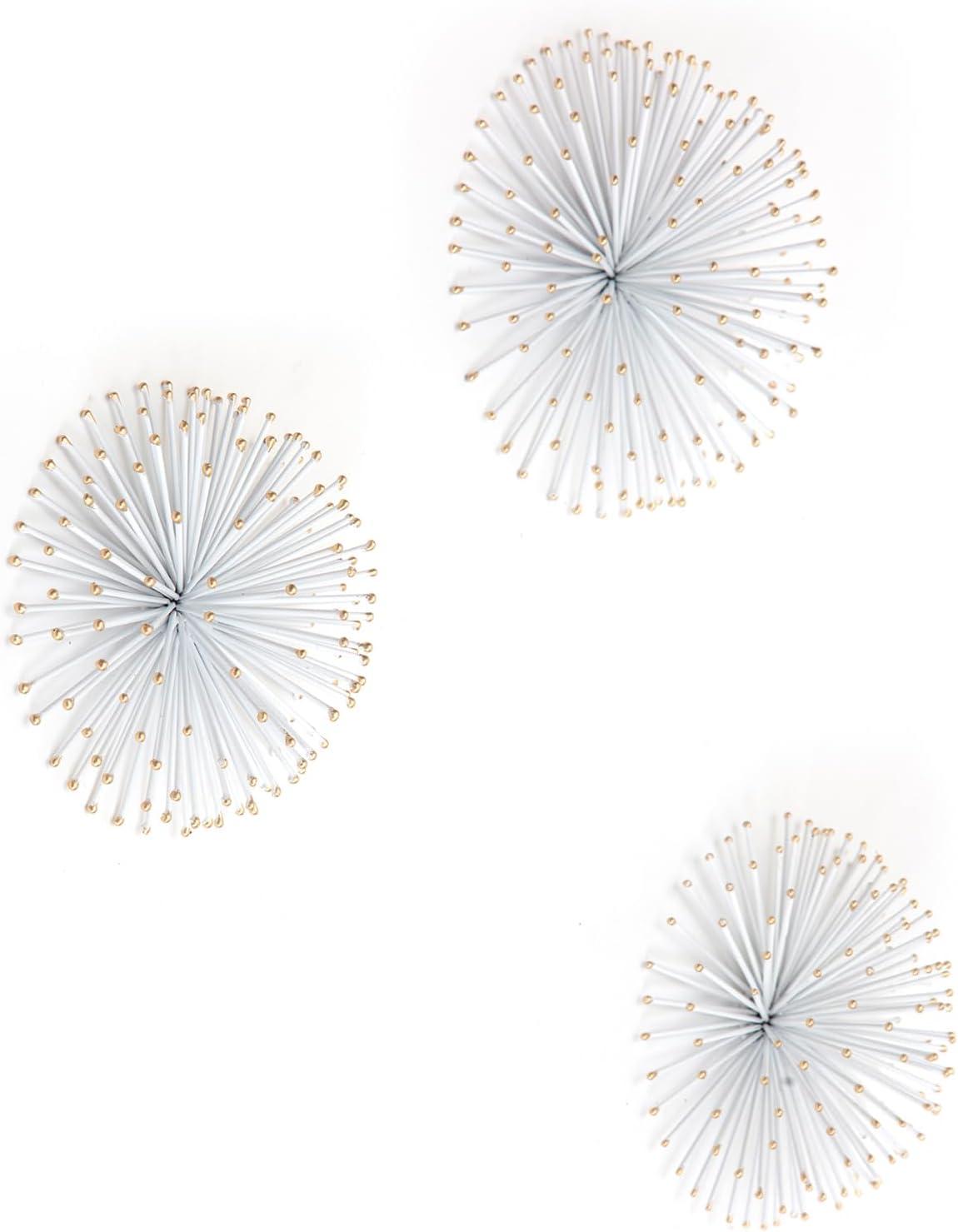 Brewster (Set of 3) Dande White Starburst Metal Wall Arts: Iron Sculptures, Modern Décor