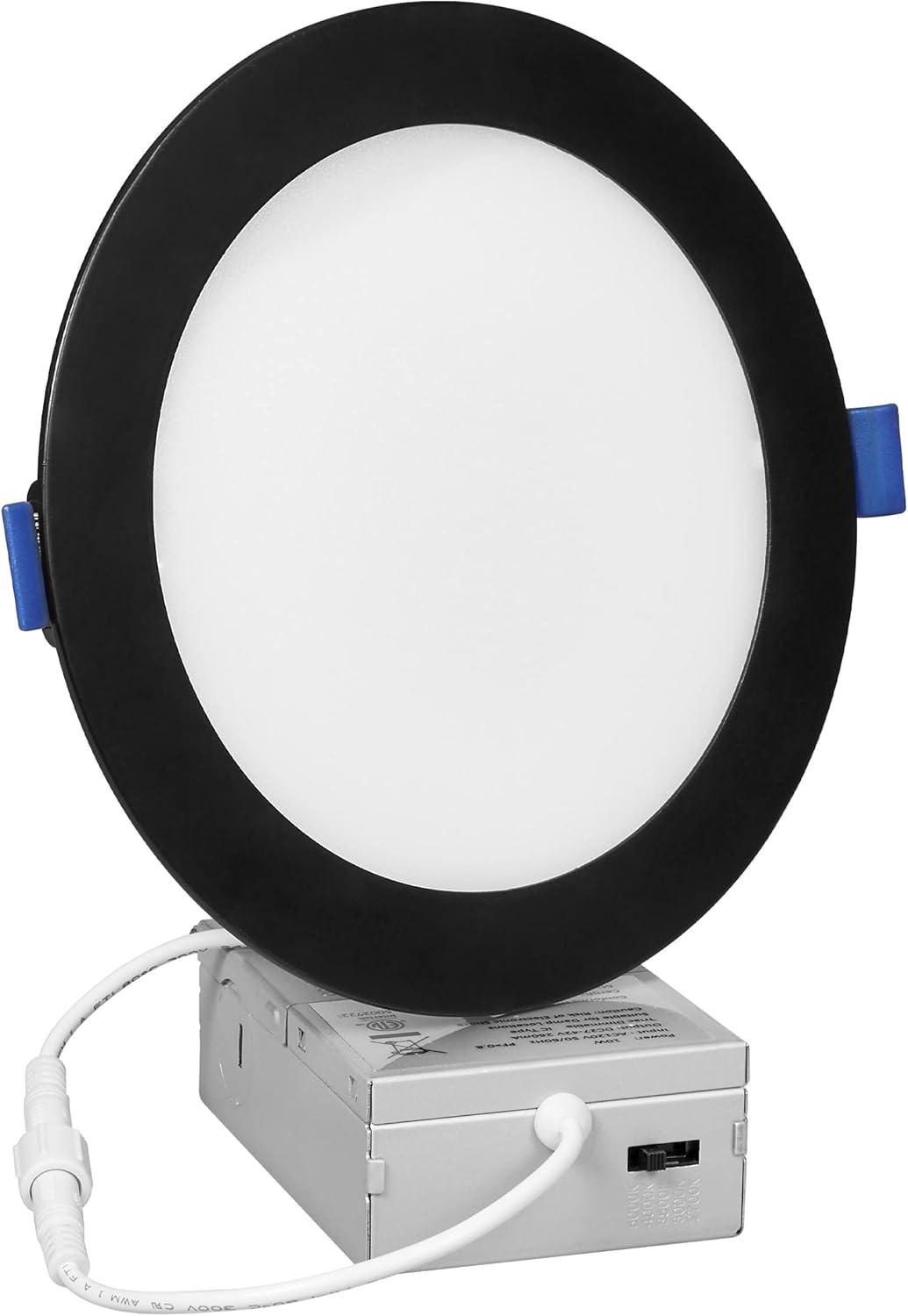 Maxxima 6 in. Ultra-Thin Recessed LED Downlight with Junction Box, Black Trim, 5 CCT Color Selectable (2700K/3000K/3500K/4000K/5000K), Dimmable, 1000 Lumens