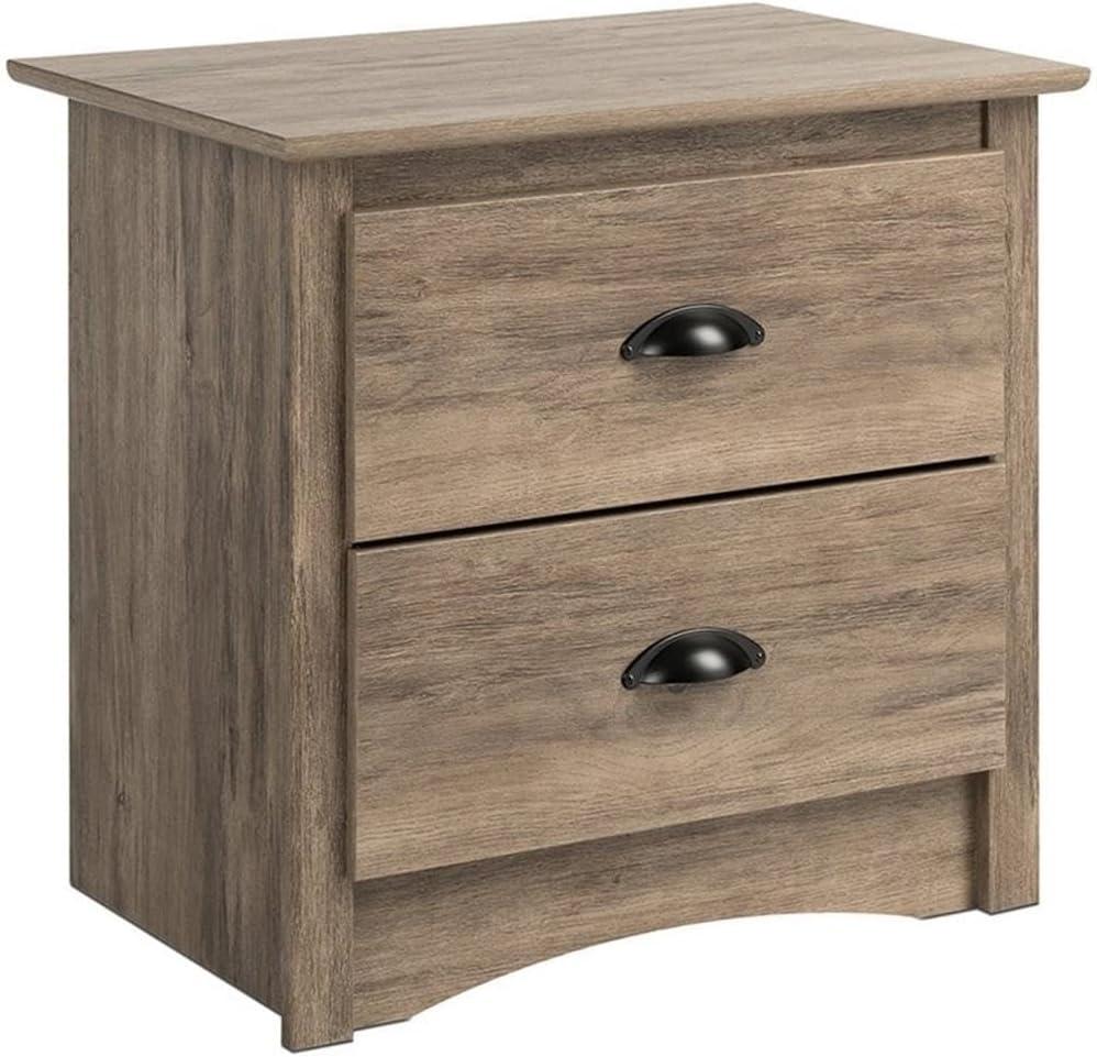 Salt Spring 2 Drawer Nightstand Drifted Gray - Prepac: Coastal Style, Black Metal Handles