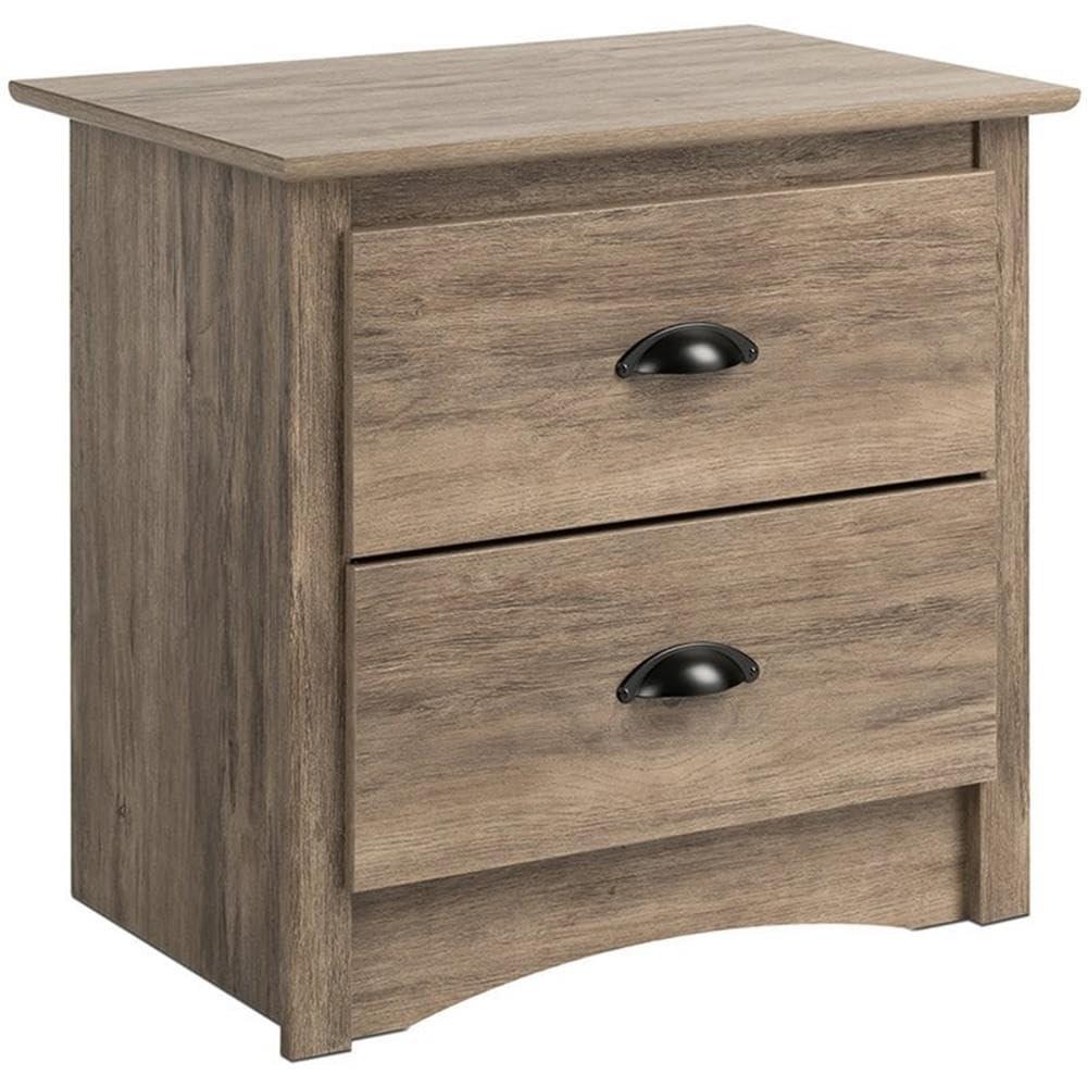 Salt Spring 2 Drawer Nightstand Drifted Gray - Prepac: Coastal Style, Black Metal Handles