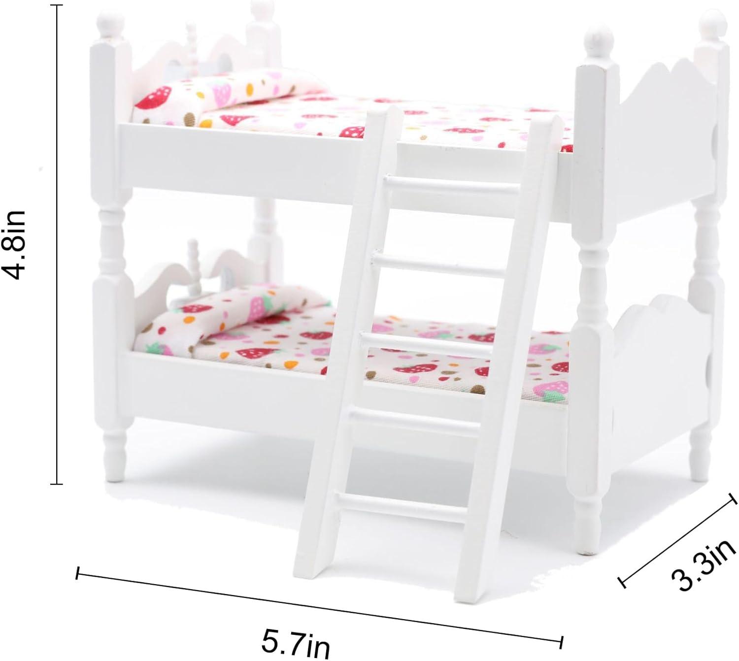 Z MAYABBO Wooden Dollhouse Furniture of Baby bunk Bed with Ladder for Miniature Dollhouse Accessories - 1/12 Scale