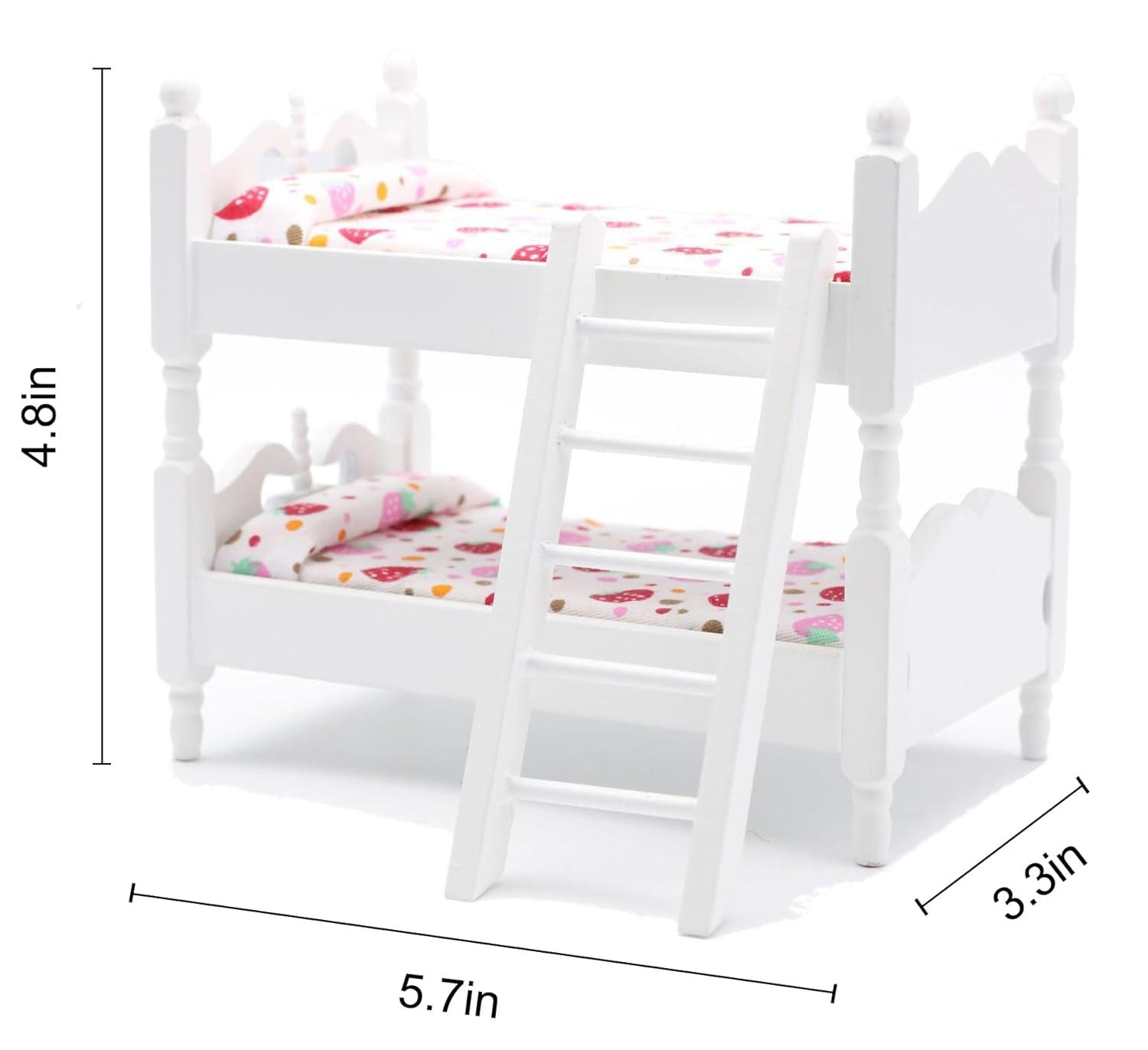 Z MAYABBO Wooden Dollhouse Furniture of Baby bunk Bed with Ladder for Miniature Dollhouse Accessories - 1/12 Scale
