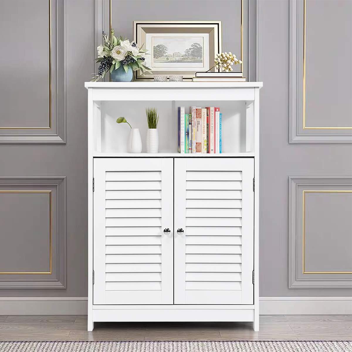 VASAGLE Bathroom Floor Cabinet, Bathroom Storage Cabinet, Freestanding, with Double Shutter Doors and Adjustable Shelf, White