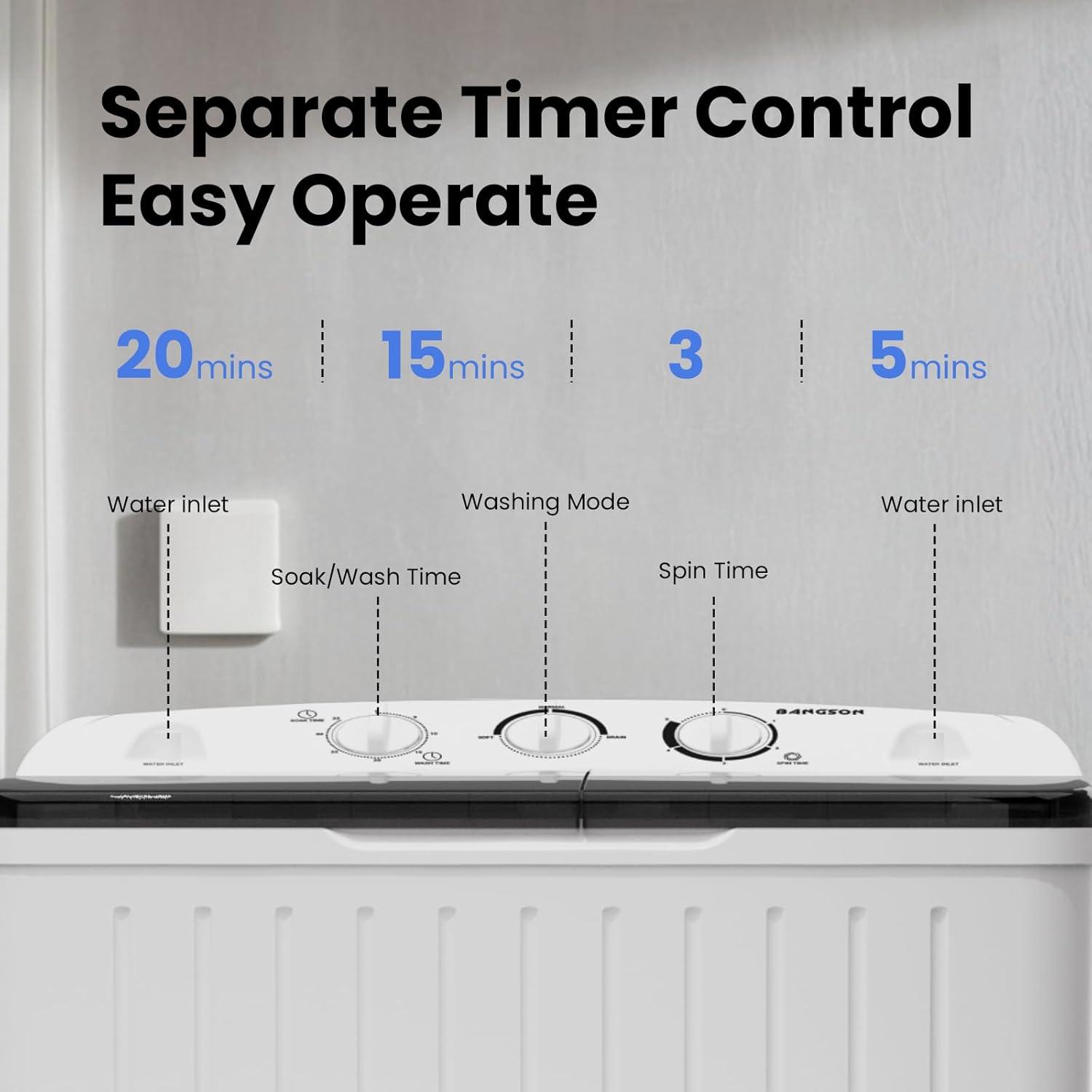 BANGSON BANGSON Portable Washing Machine, Mini Twin Tub Washer and Dryer Combo with 17.6 lbs