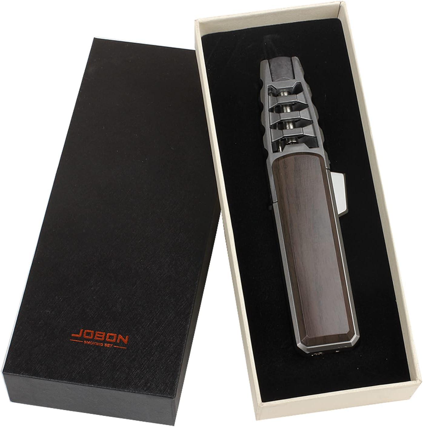 JOBON Butane Torch Lighter, Refillable Blow Jet Solar Flamethrower Best Torches, for Baking Cooking BBQ Kitchen Camping Creme Brûlée - No Gas Included (Old Gray Lacquer with Brown)