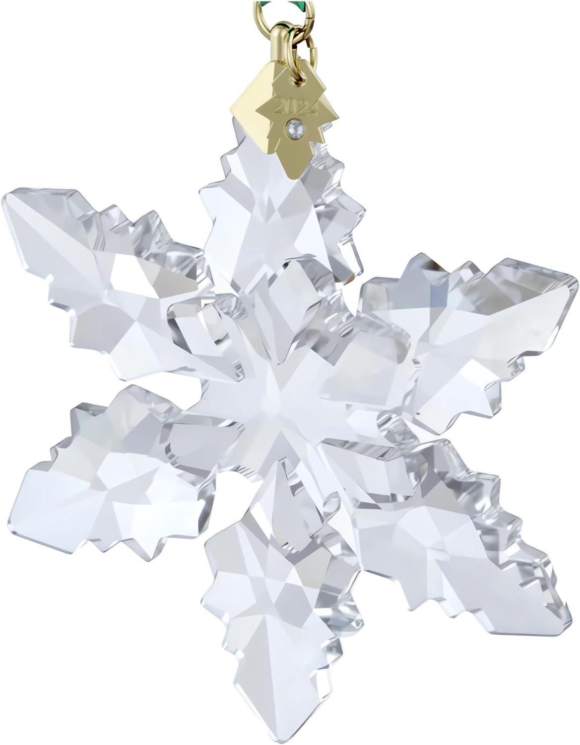 Clear Faceted Crystal Snowflake Ornament with Gold-Tone Accents