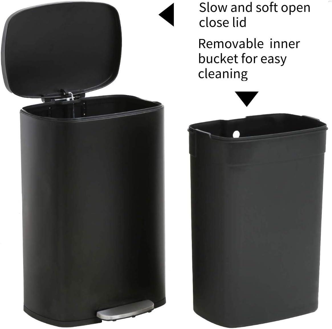 CL.HPAHKL 13 Gallon (50L)Trash Can ,Kitchen Trash Can, Stainless Steel with Lid, Foot Pedal and Inner Bucket, Fingerprint-Resistant Soft Close Lid Garbage Can, Pedal Rubbish Bin for Home Office