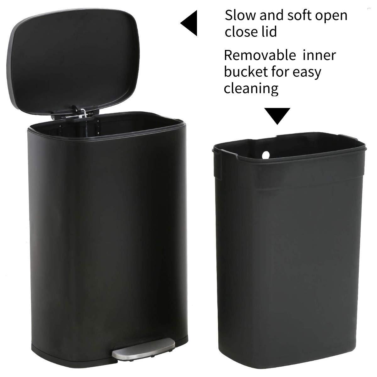 CL.HPAHKL 50 Liter / 13 Gallon Kitchen Trash Can, Stainless Steel with Lid, Foot Pedal and Inner Bucket, Fingerprint-Resistant Soft Close Lid Garbage Can, Odor Proof and Hygienic （Black)