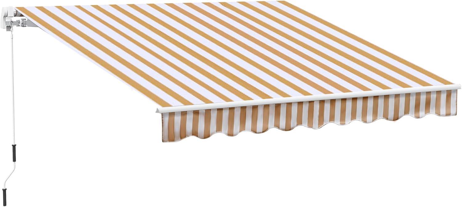 Beige Striped 10' x 8' Retractable Patio Awning with Aluminum Frame