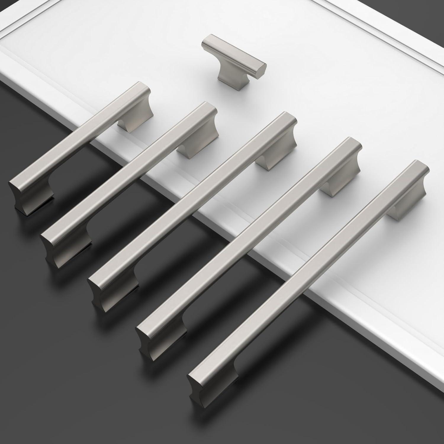 Amerdeco 10 Pack Brushed Satin Nickel Cabinet Pulls - 5 Inch(128MM) Hole Centers Kitchen Handles for Cabinets and Cupboards - ZH0060