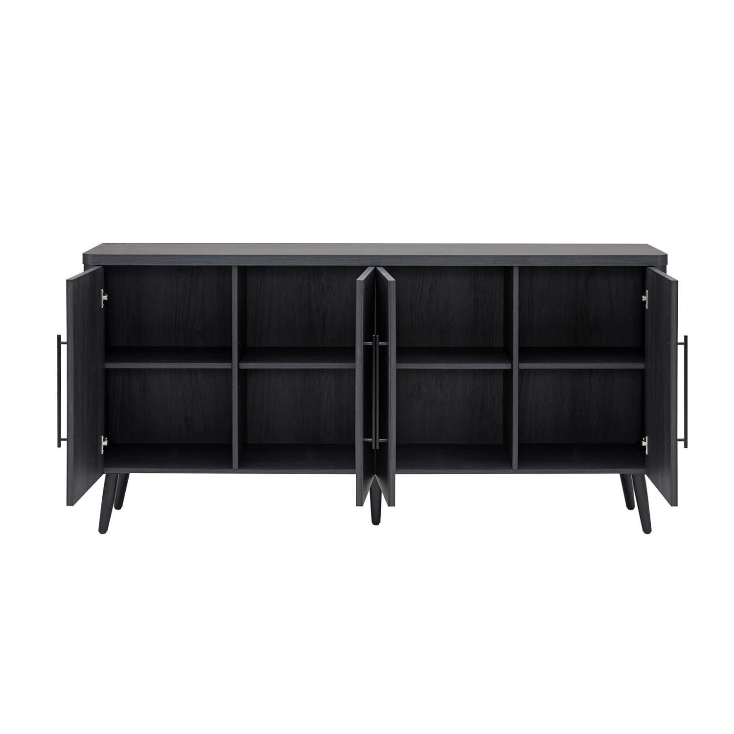 Manhattan Comfort Jodie 65" Mid-Century Modern Sideboard with 8 Adjustable Shelves in Charcoal Gray