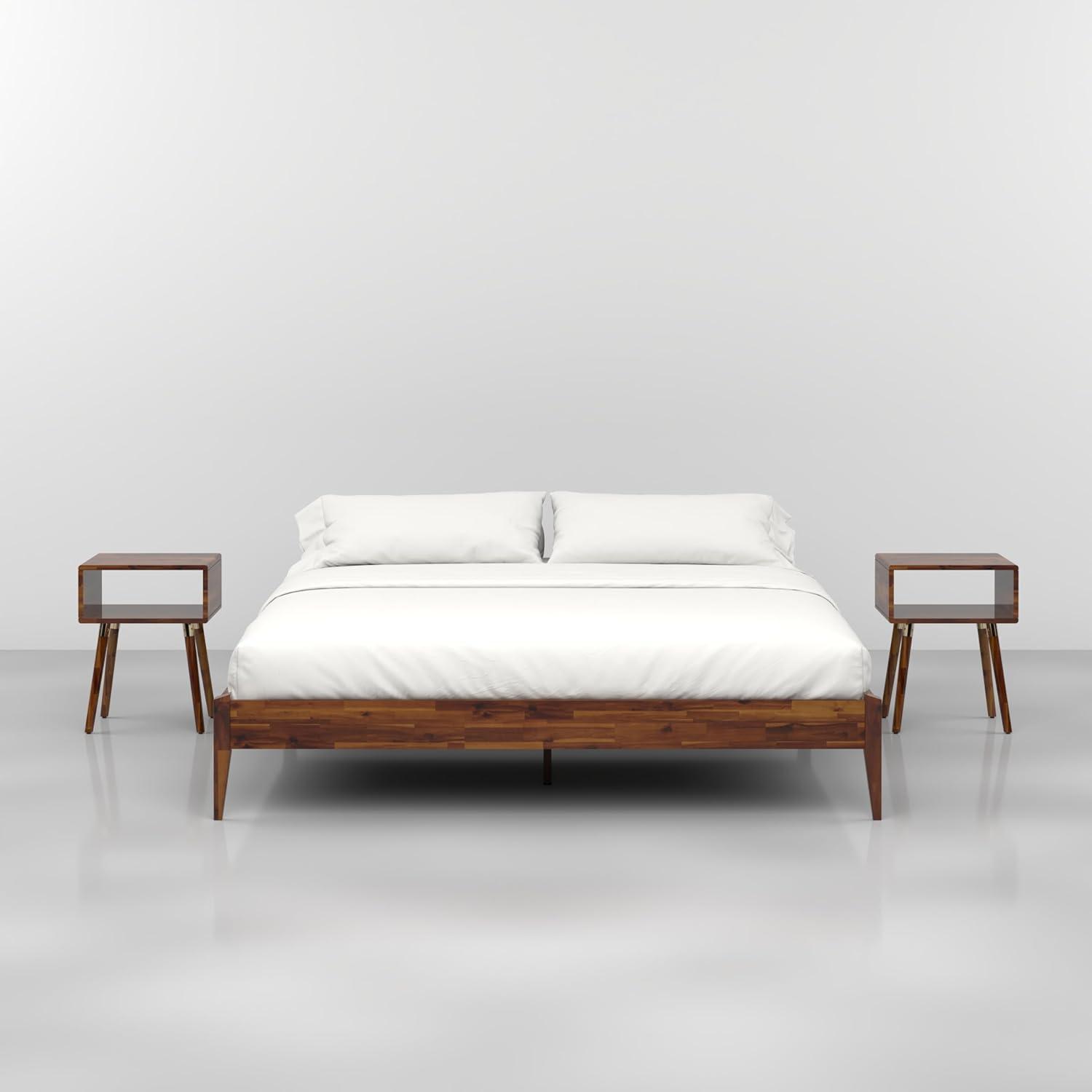 King Size | Dinkee 78x82x15in Signature Bed Frame Without Headboard, Multiple Style, Acacia Wood, Dark Chocolate