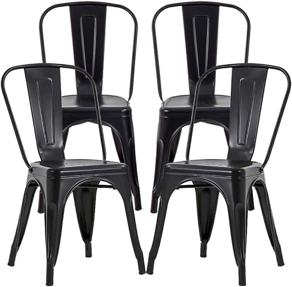 Metal Chairs Set of 4, Stackable Metal Patio Chairs 18 Inch Seat Height, Indoor/Outdoor Tolix Side Chair with Back, 330LBS Weight Capacity, Chic Kitchen Dining Chairs, Black