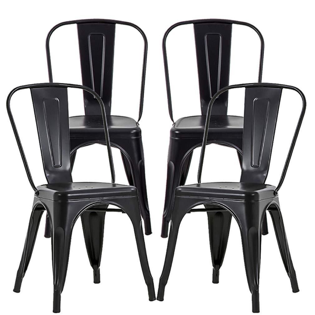 Metal Chairs Set of 4, Stackable Metal Patio Chairs 18 Inch Seat Height, Indoor/Outdoor Tolix Side Chair with Back, 330LBS Weight Capacity, Chic Kitchen Dining Chairs, Black