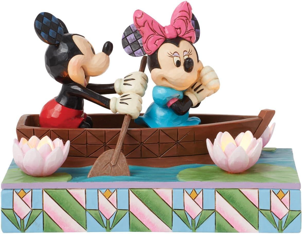 Mickey and Minnie Resin LED Rowboat Figurine, 4.5 Inch