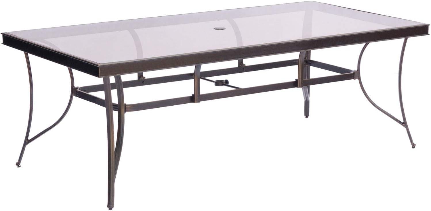 Hanover Fontana 7-Piece Outdoor Dining Set with 2 Sling Swivel Rockers, 4 Sling Chairs, and a 38-In. x 72-In. Cast-Top Table