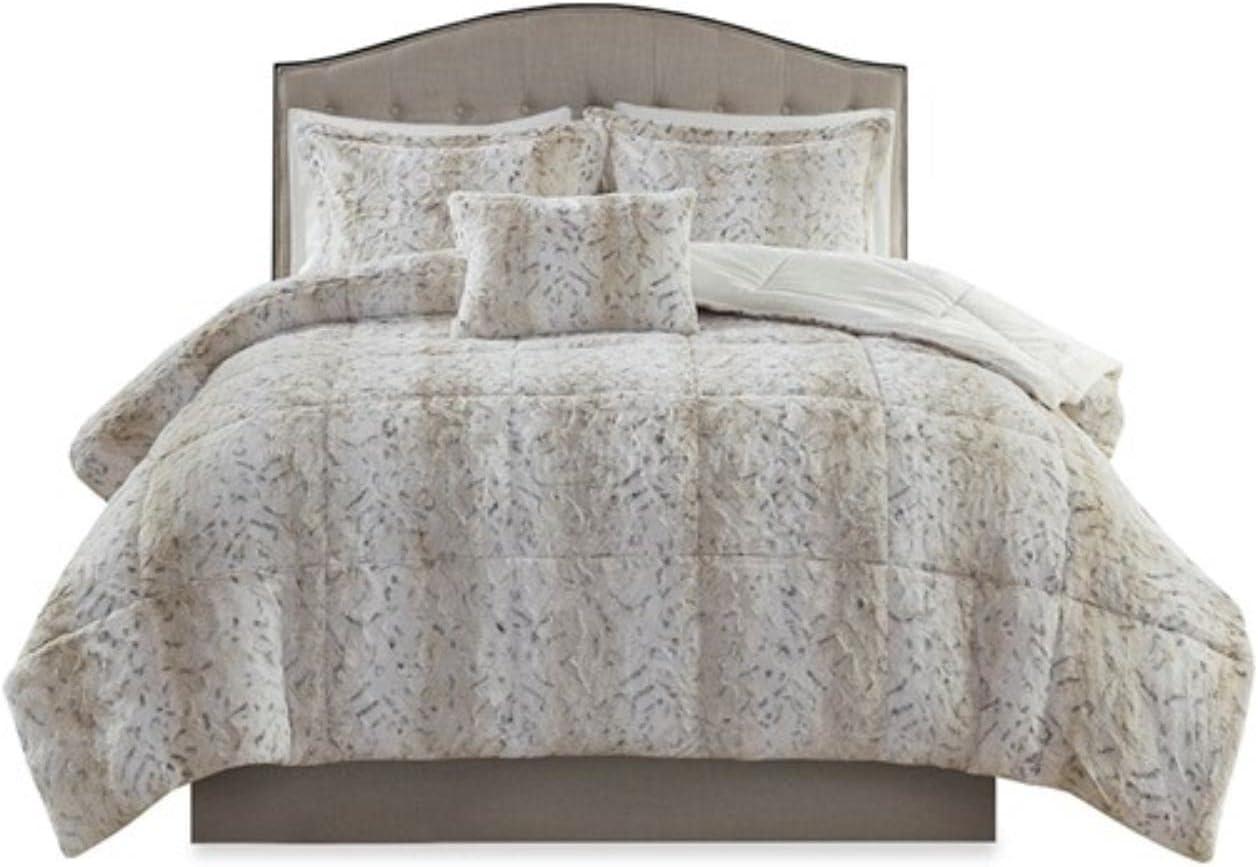 Full Snow Leopard Faux Fur Reversible Bedspread Set