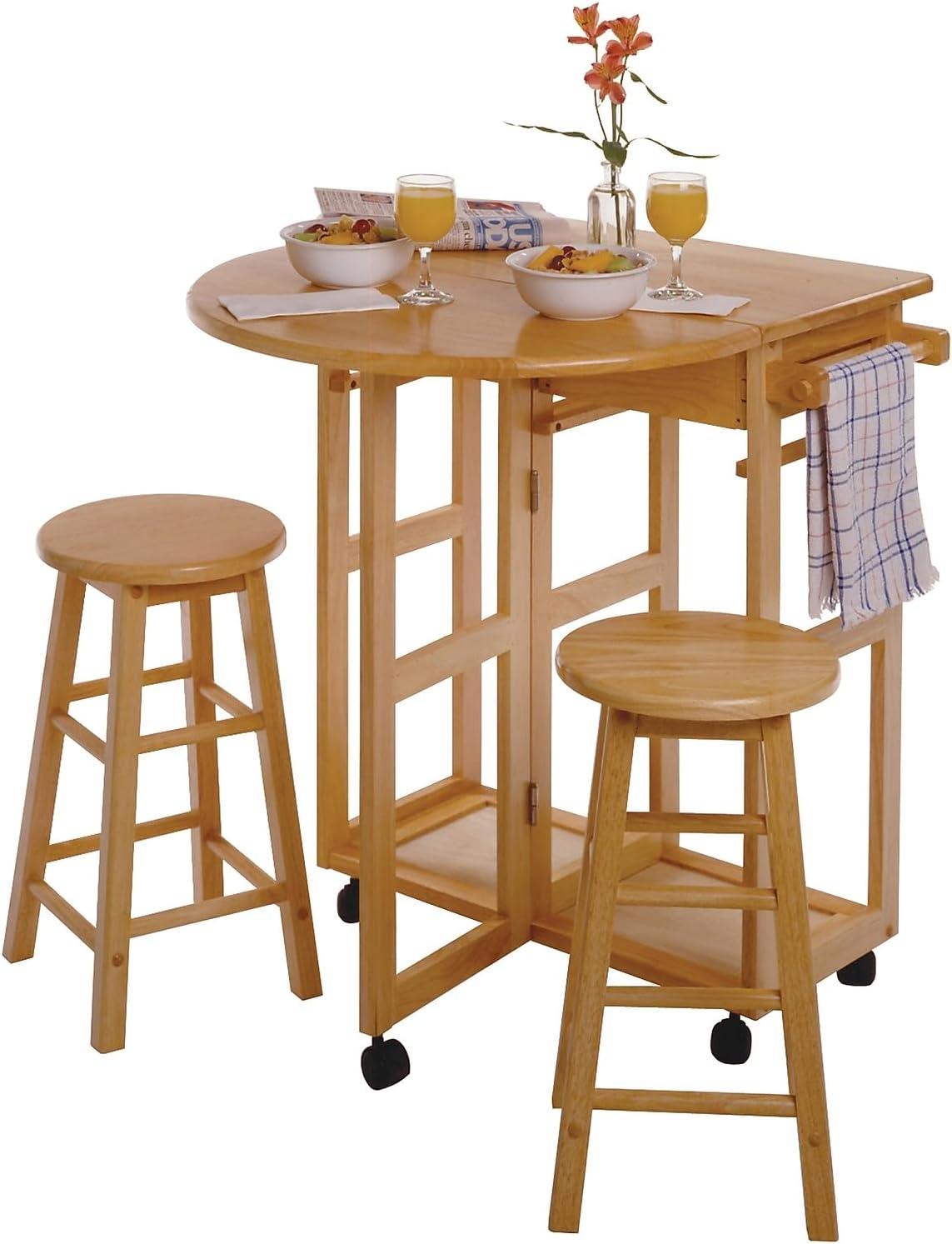 Winsome 3pc Burnett Space Saver Set Beech: Compact Folding Table with 2 Stools, Wood Frame