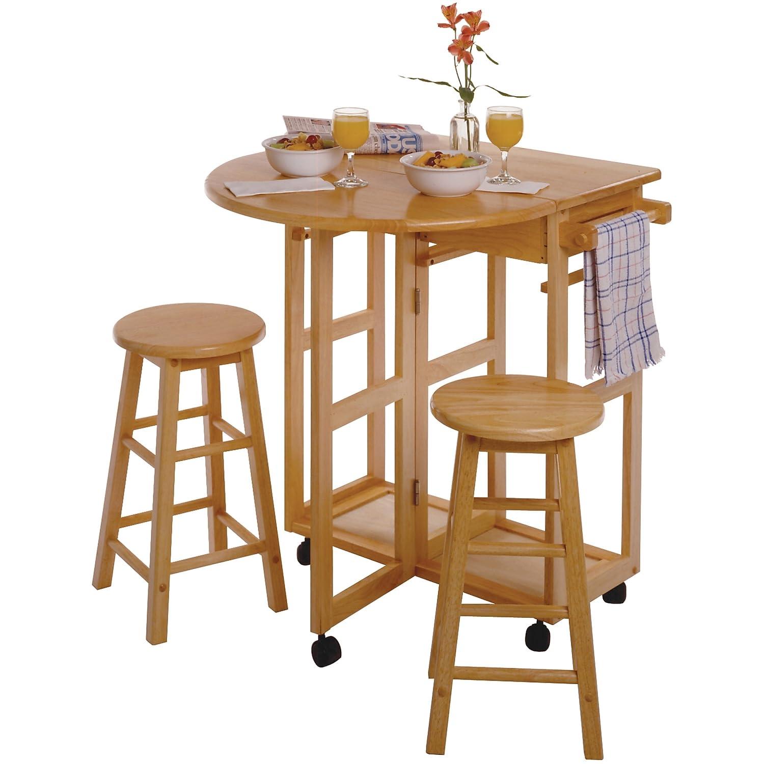 Winsome 3pc Burnett Space Saver Set Beech: Compact Folding Table with 2 Stools, Wood Frame