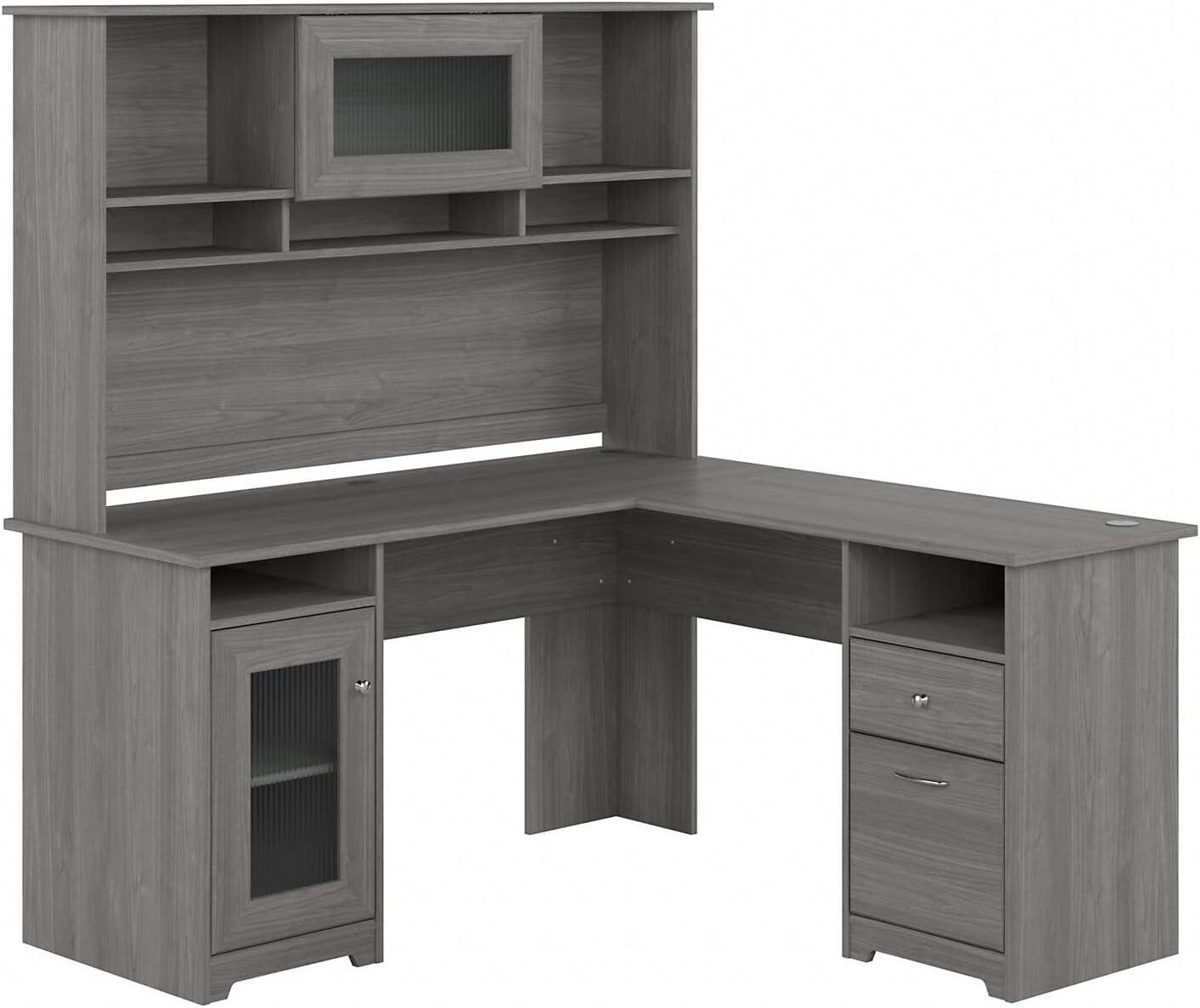 Cabot 60W L Shaped Computer Desk with Hutch Modern Gray - Bush Furniture