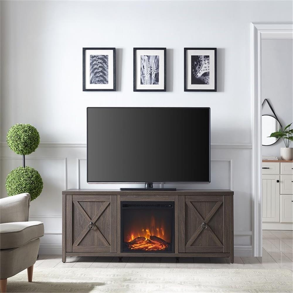 Evelyn&Zoe Granger Rectangular TV Stand with Log Fireplace for TV's up to 65", Black