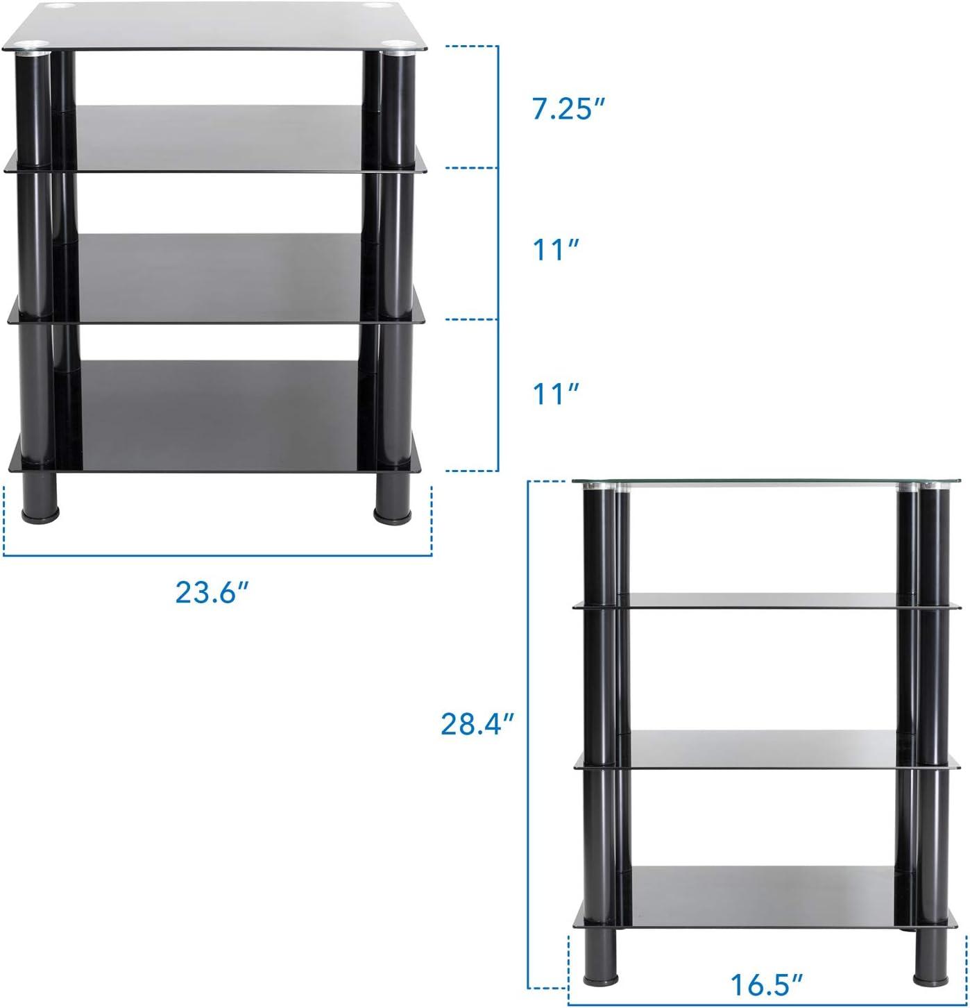 Mount-It! Tempered Glass AV Component Media Stand | Audio Tower & Media Center with 4 Shelves, Black