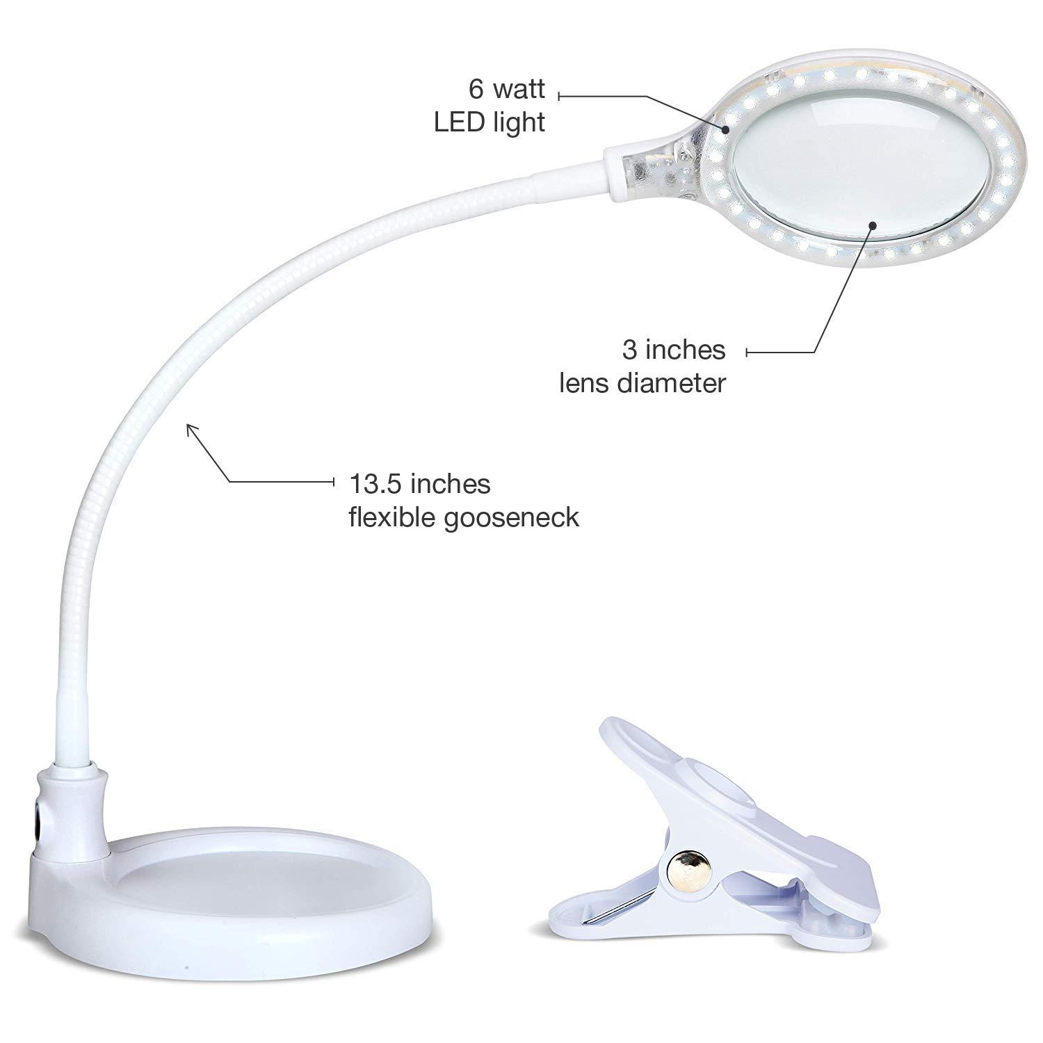Brightech LightView Pro Flex 2 in 1 Magnifying Desk Lamp, 2.25x Light Magnifier, Adjustable Magnifying Glass with Light for Crafts, Reading, Close Work