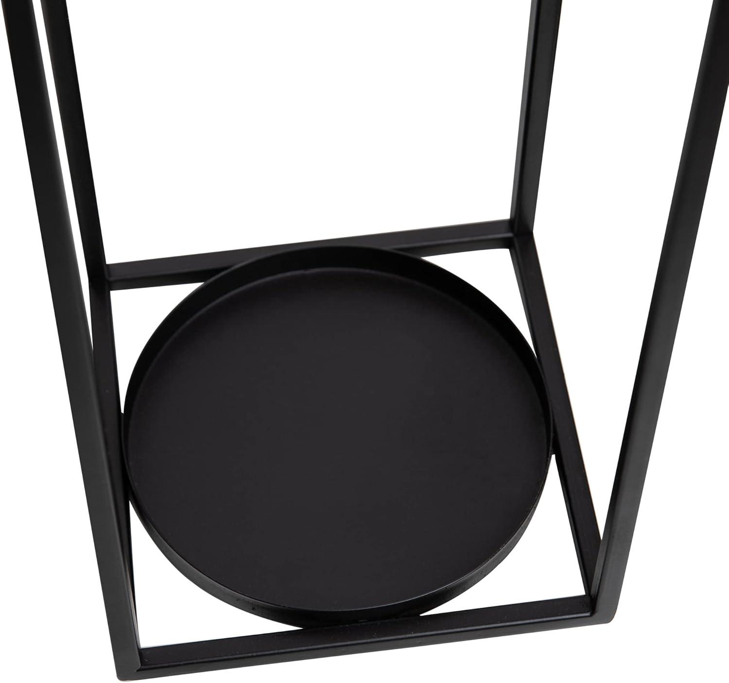 HPC Decor Black Metal Candle Lanterns Set of 2- Lanterns Decorative with Flickering Timer Candles- 17.4'' & 15'' Rustic Farmhouse Lanterns Candle Holder for Indoor, Outdoor, Tabletop (No Glass)