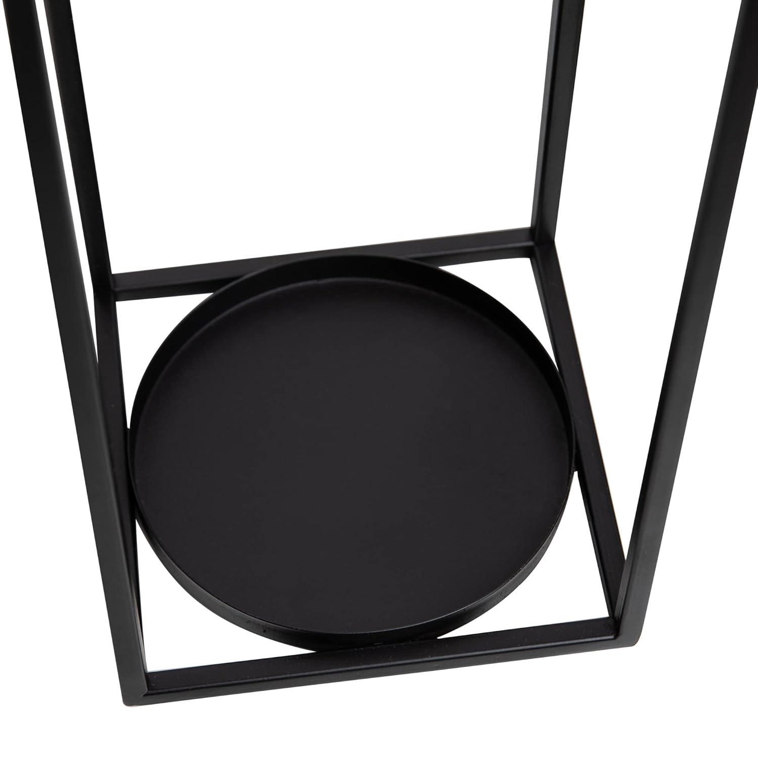 HPC Decor Black Metal Candle Lanterns Set of 2- Lanterns Decorative with Flickering Timer Candles- 17.4'' & 15'' Rustic Farmhouse Lanterns Candle Holder for Indoor, Outdoor, Tabletop (No Glass)