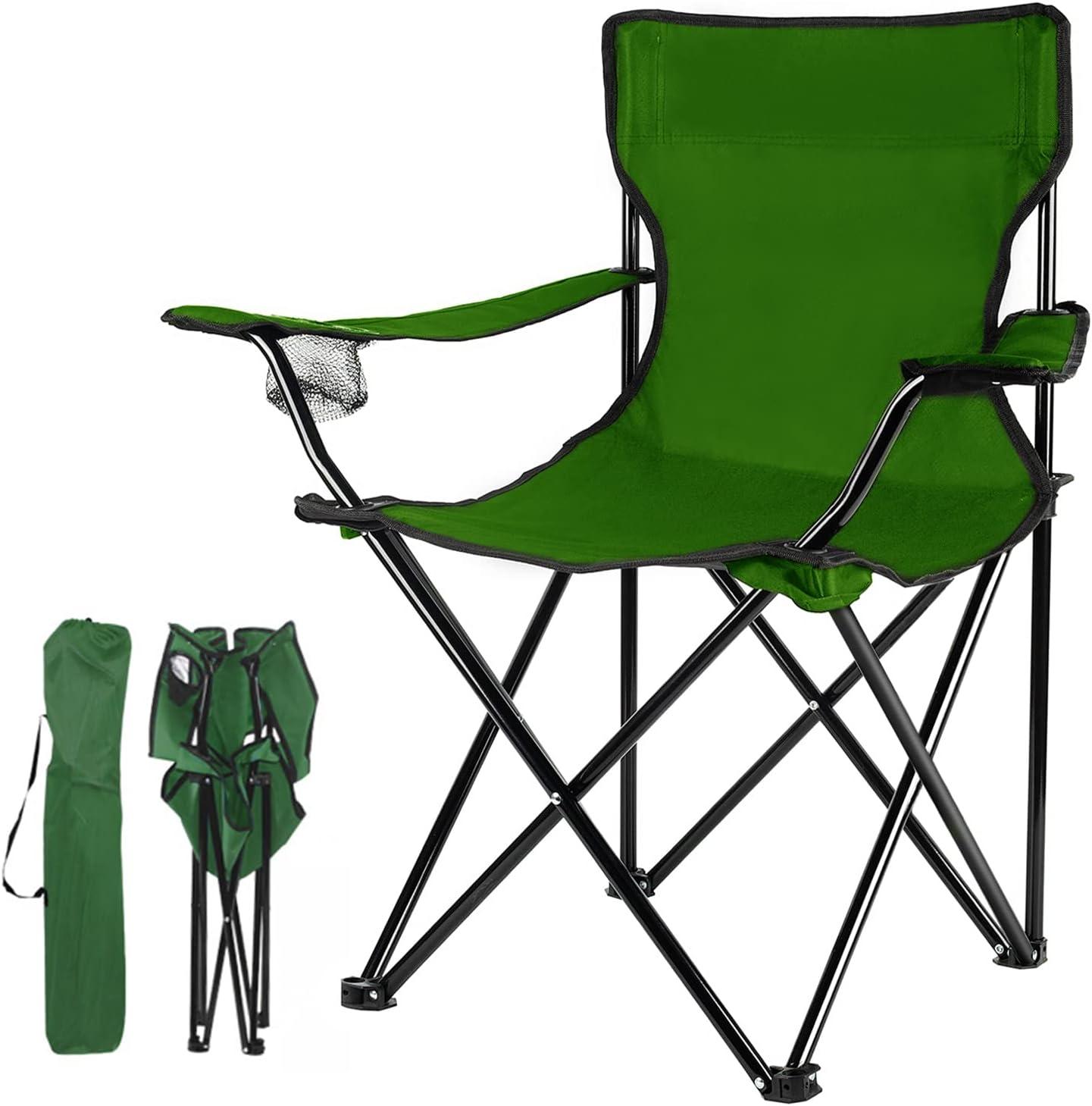 Green Folding Camping Chair with Arms and Carry Bag