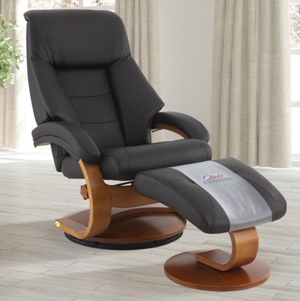 Relax-R  Montreal Recliner and Ottoman in Grain Leather-Color:Espresso Brown