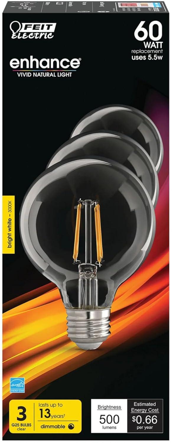 Feit Electric Clear Glass Globe LED Bulbs, Pack of 3