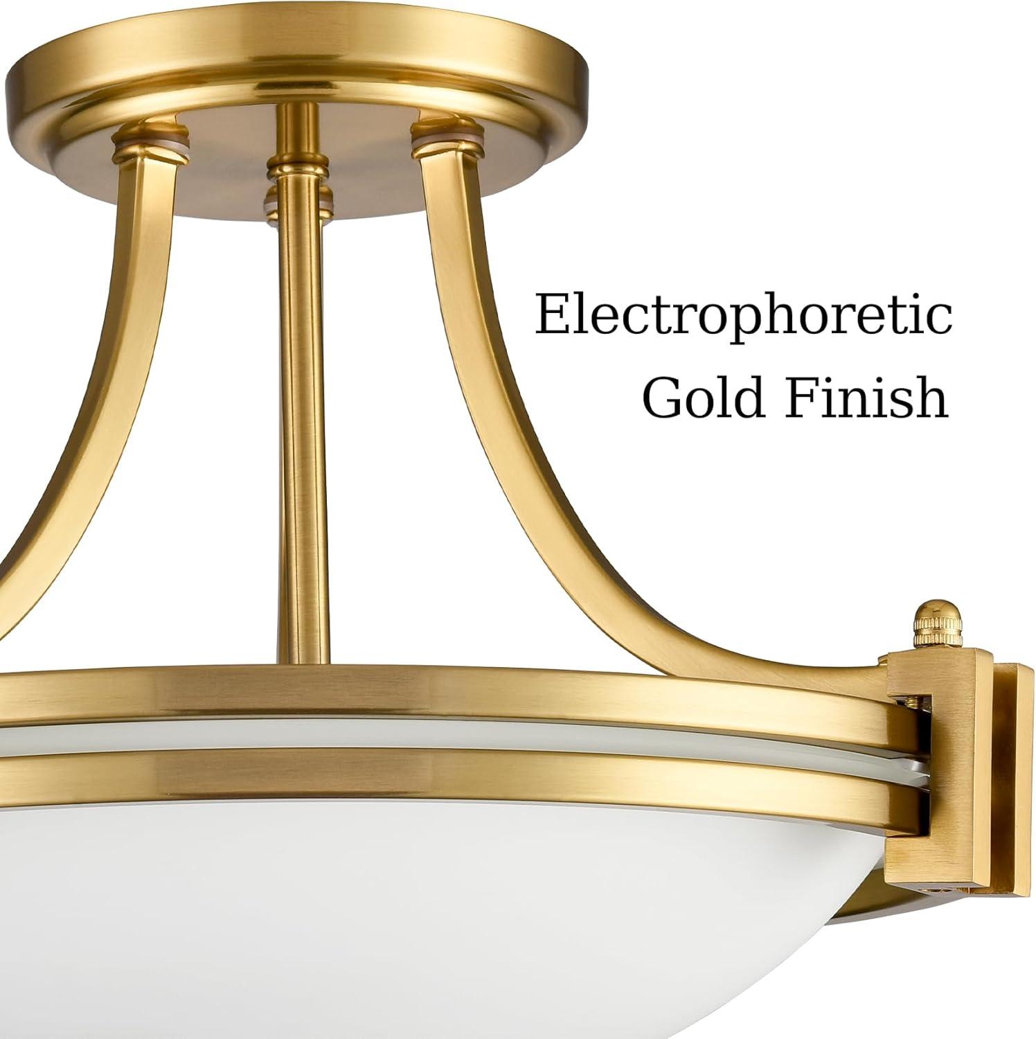 Modern Gold Semi Flush Mount 2-Light Milk Glass Ceiling Light Fixture