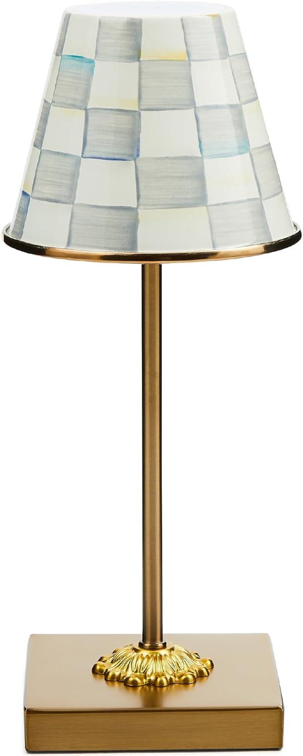 White and Pink Cordless LED Table Lamp with Brass Finish