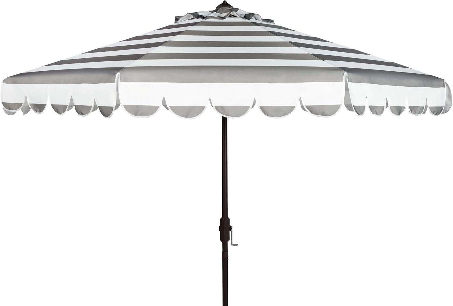 Maui Single Scallop Striped 9Ft Crank Push Button Tilt Umbrella - PAT8011 - Grey/White - Safavieh