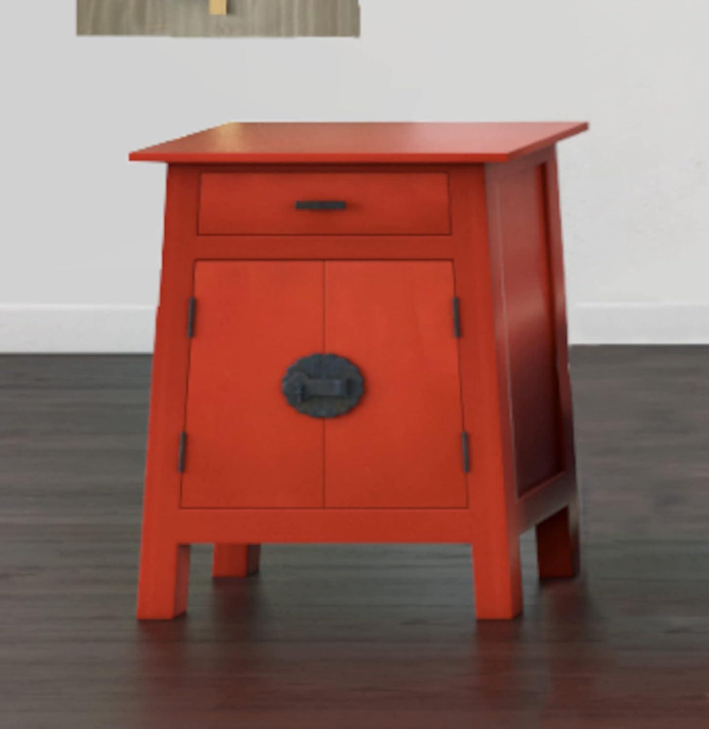 Cottage Solid Wood Zen End Table Nightstand in Distressed Red