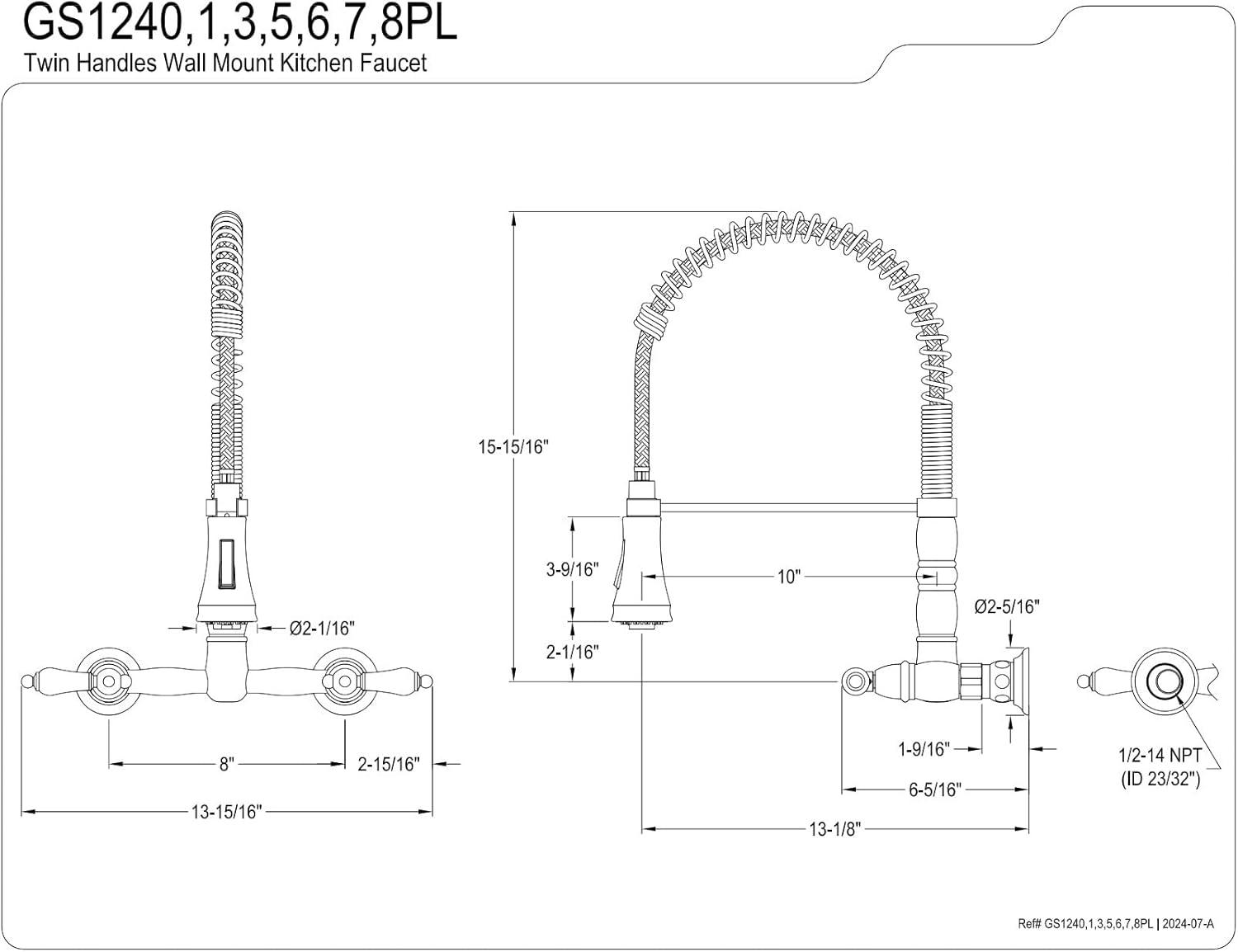 Heritage Brass Double-Handle Wall-Mount Kitchen Faucet with Pull-Down Sprayer