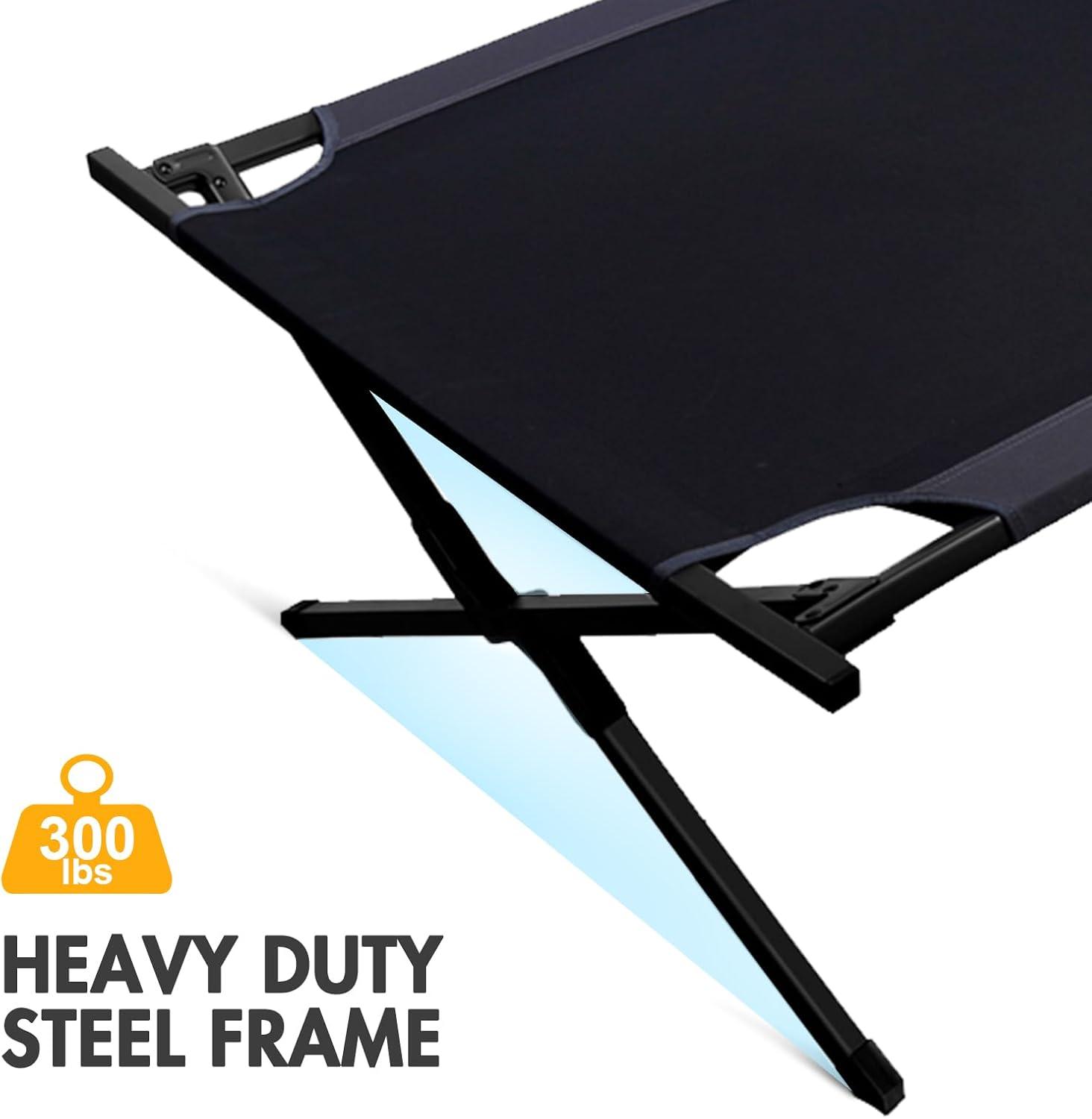 PORTAL Folding Portable, Guest Carry Bag and Side Storage Organizer, Camping Adults Away Tent Sleeping Cot Bed, Supports 300 LBS, Black