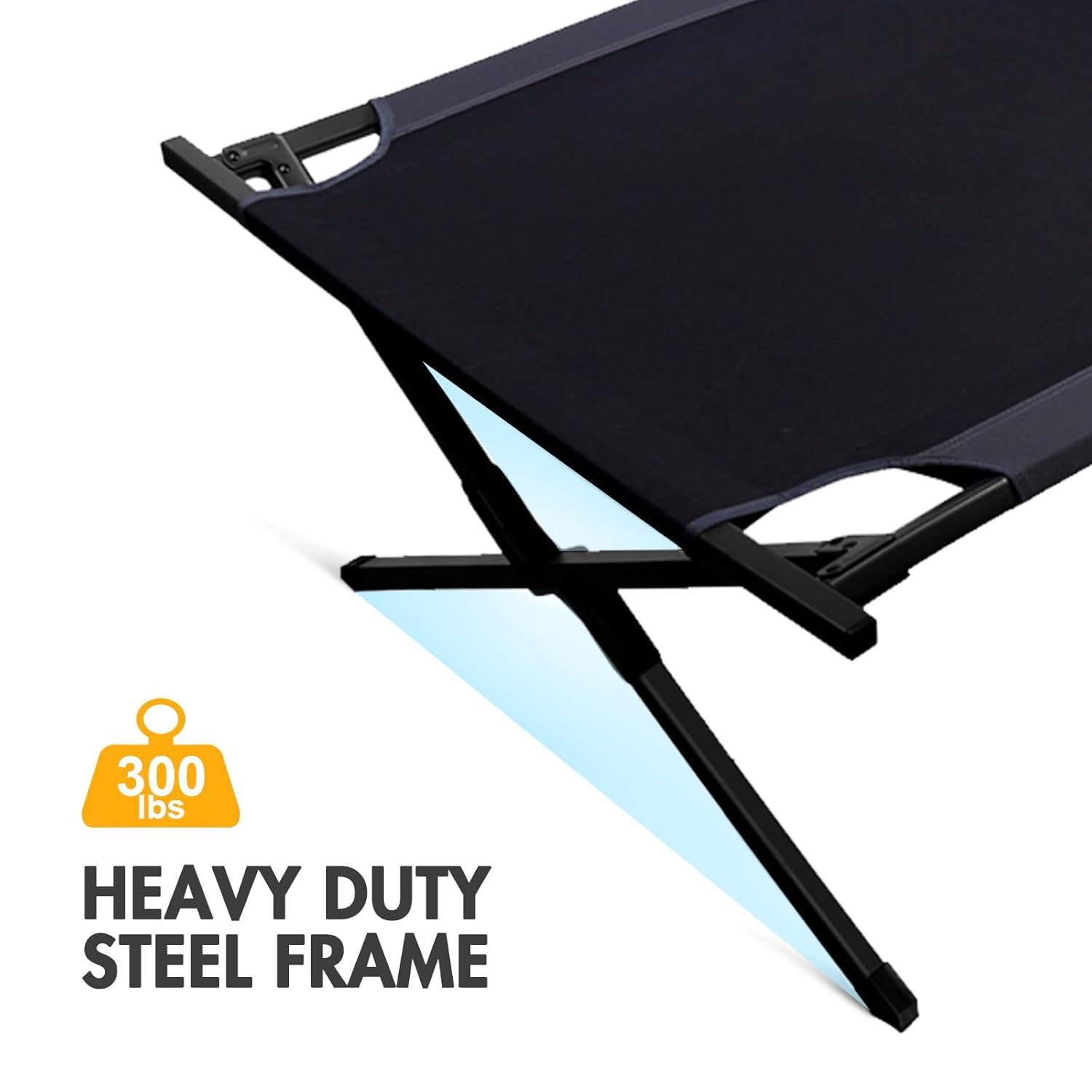 PORTAL Folding Portable, Guest Carry Bag and Side Storage Organizer, Camping Adults Away Tent Sleeping Cot Bed, Supports 300 LBS, Black