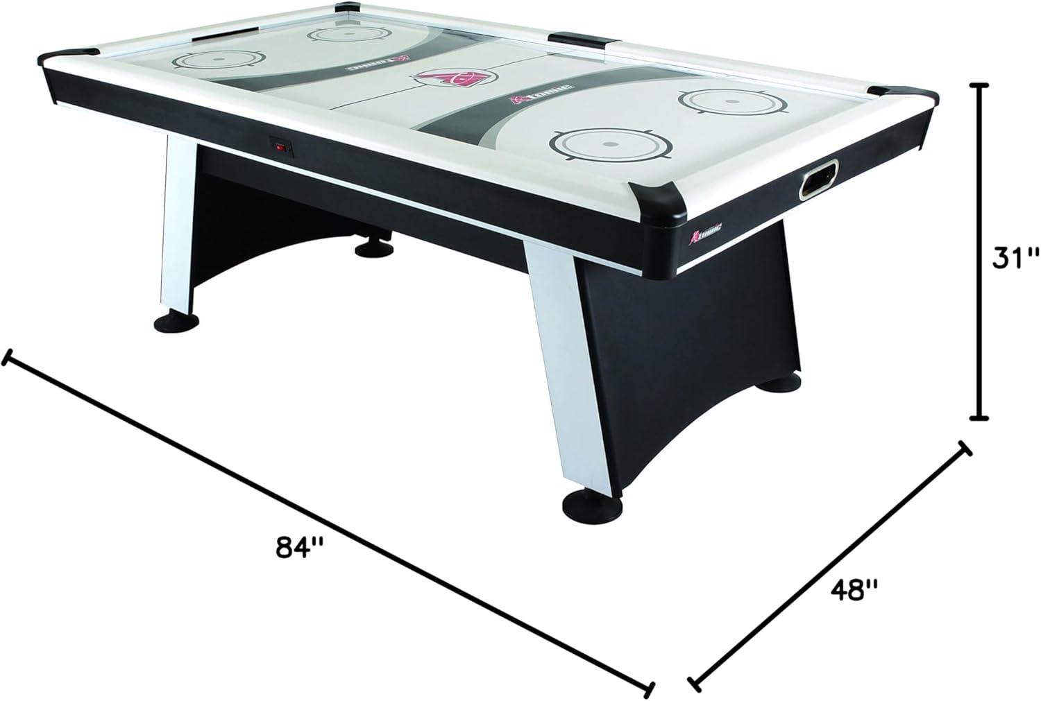 Atomic Blazer 7' Air Hockey Table with Heavy-Duty Blower, Electronic Scoring, Leg Levelers, and Overhang Rail