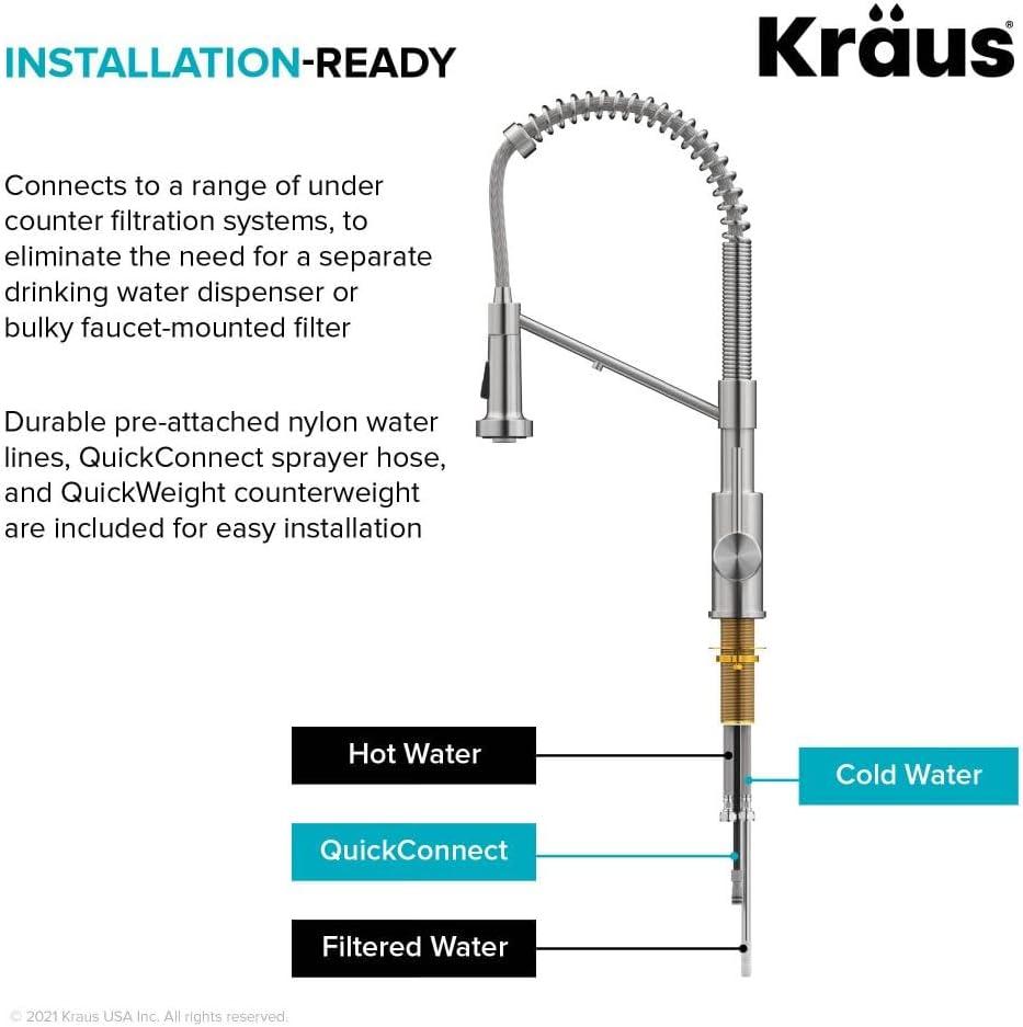 KRAUS Bolden 2-in-1 Commercial Style Pull-Down Single Handle Water Filter Kitchen Faucet for Reverse Osmosis or Water Filtration System in Spot Free Stainless Steel