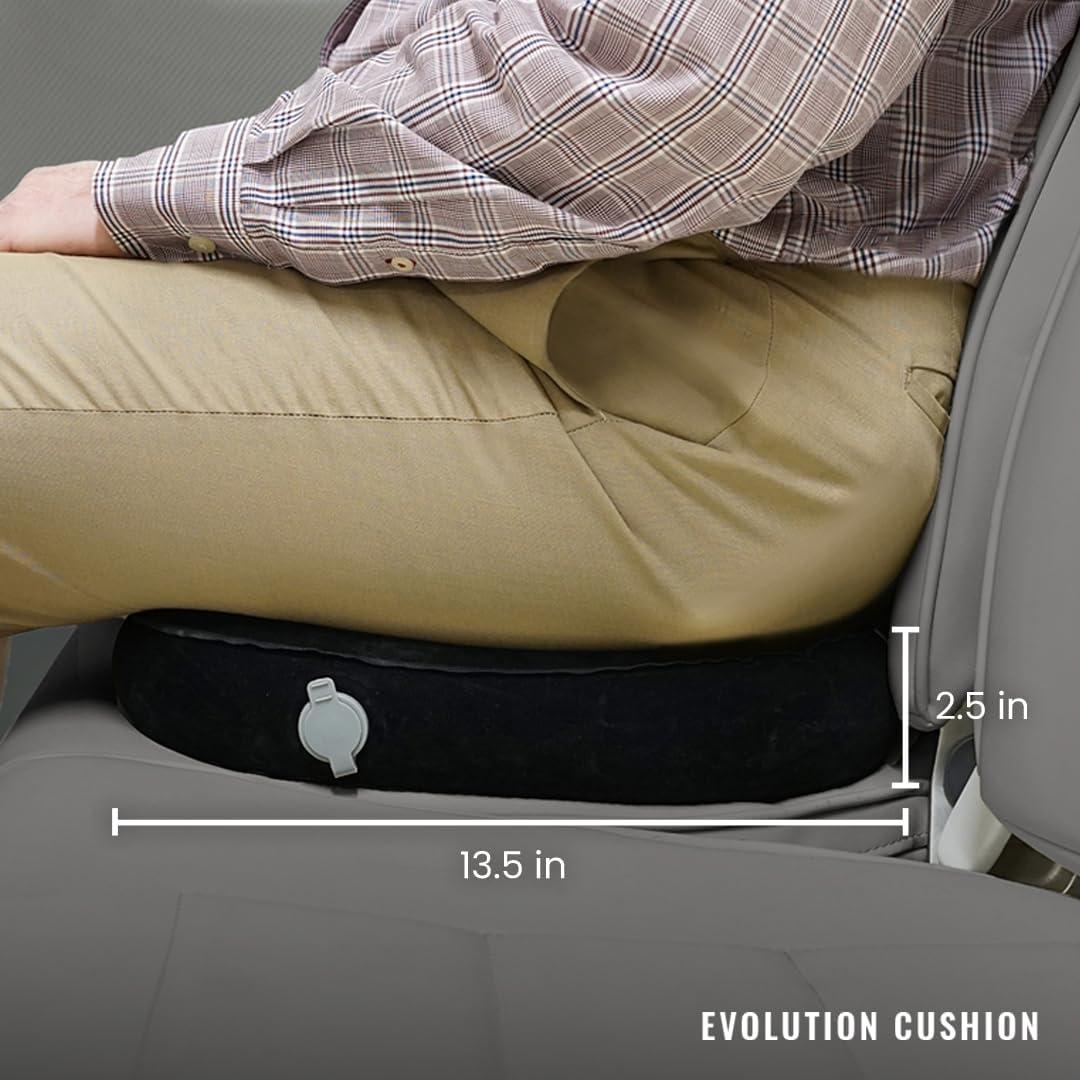 Black Ergonomic Inflatable Seat Cushion for Tailbone Relief